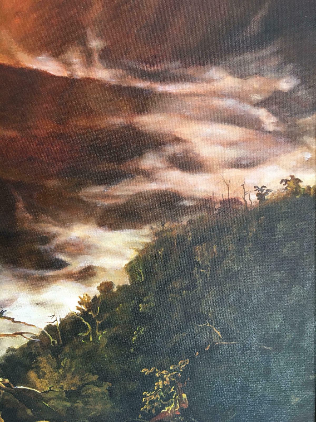 (After) Thomas Colesunrise In The Catskills Huge Oil Paintingc. 2000 photo vintage
