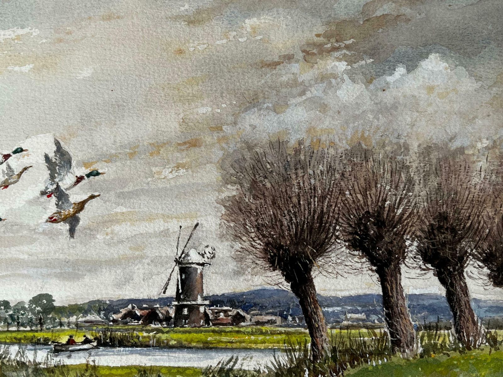 Norman A Olleymallard Ducks Flying Over The Marshes Past The Mill Beyond photo Art
