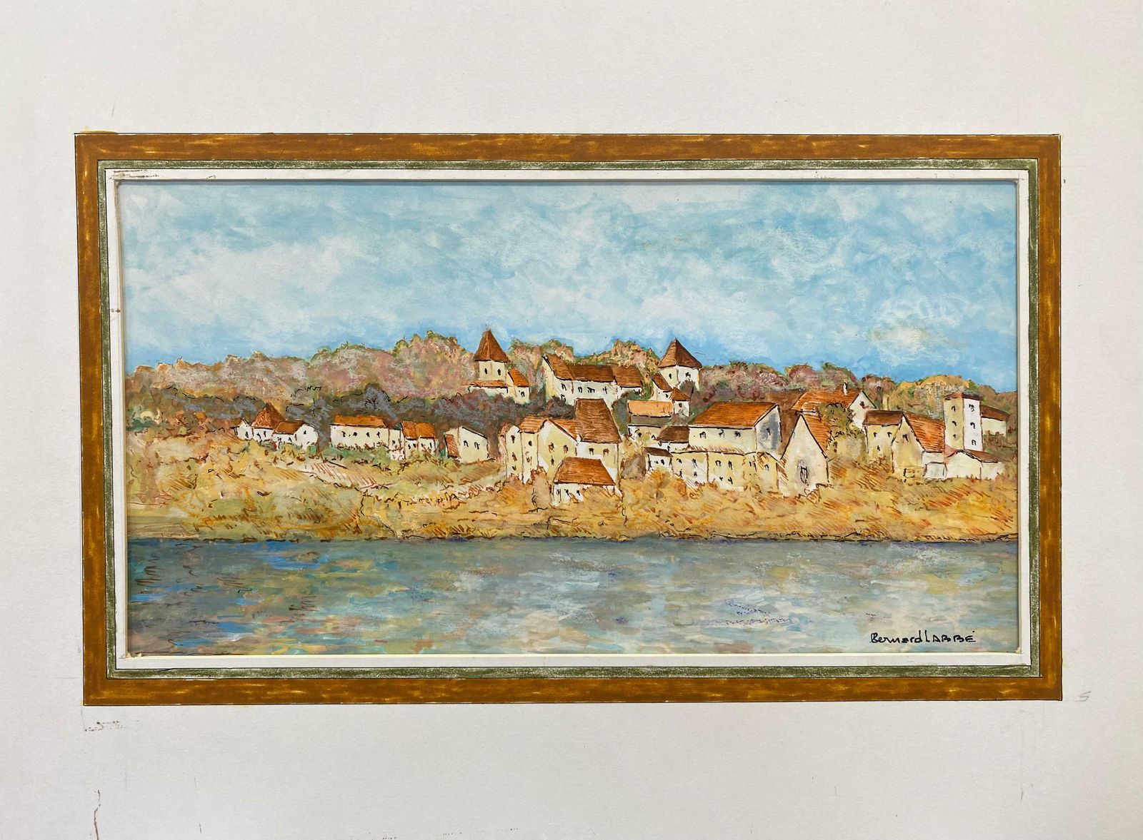 Bernard Labbe1950's French Modernist/ Cubist Painting   French Houses On Hill1950's photo furniture
