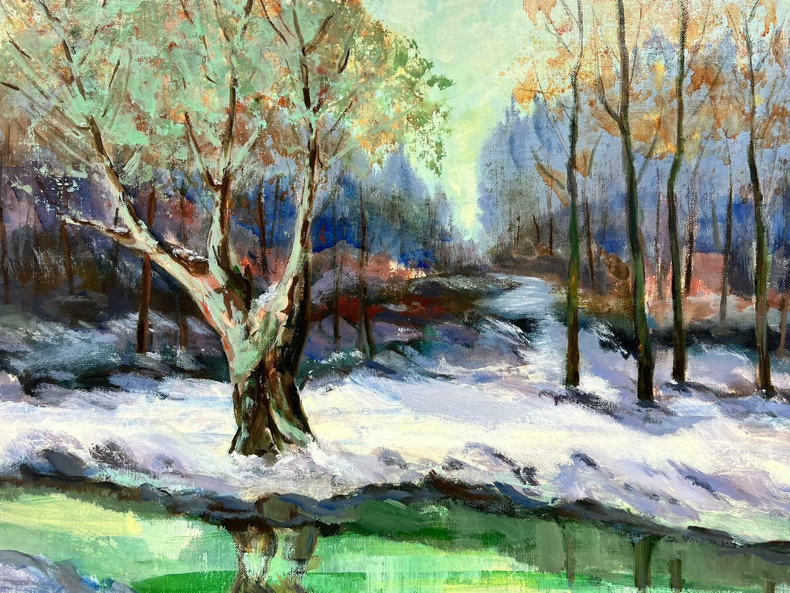 Fernand Maurettesigned French Post Impressionist Oil Winter Landscape With Snowy River photo for sale
