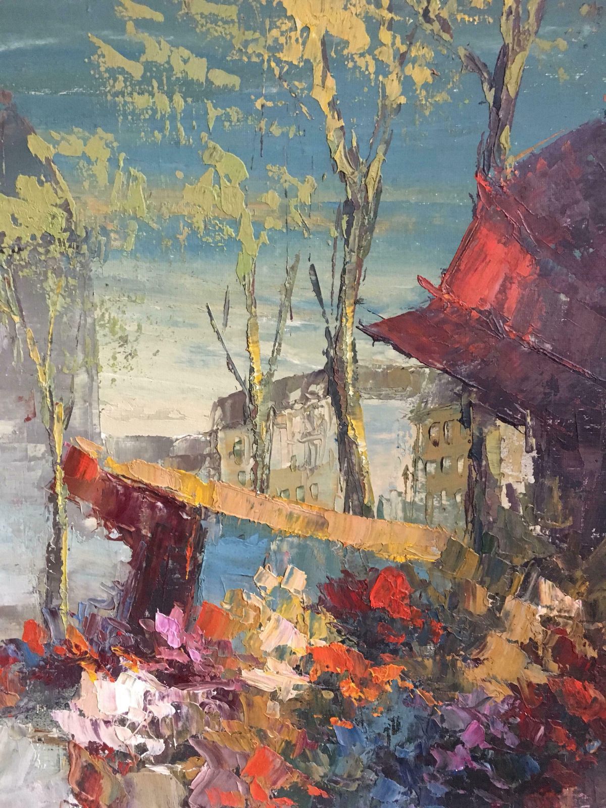 Unknownparisian Flower Market, Large Impressionist Landscape, Oil Paintingc.1950s photo Art