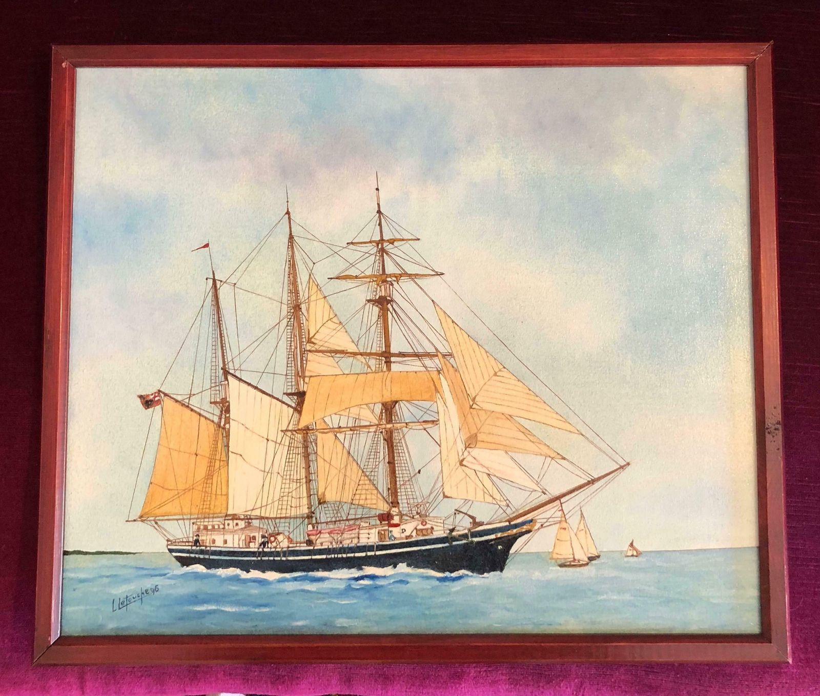 Louis Letoucheregina Maris Ship, Signed Oil Paintingc. 1996 photo furniture