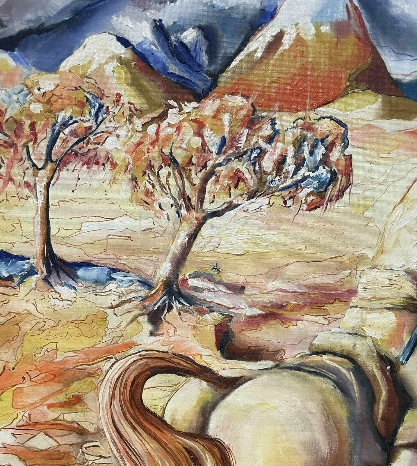 French Schoolhuge French 20th Century Surrealist Oil Painting Knights On Horseback Swordfight photo Art