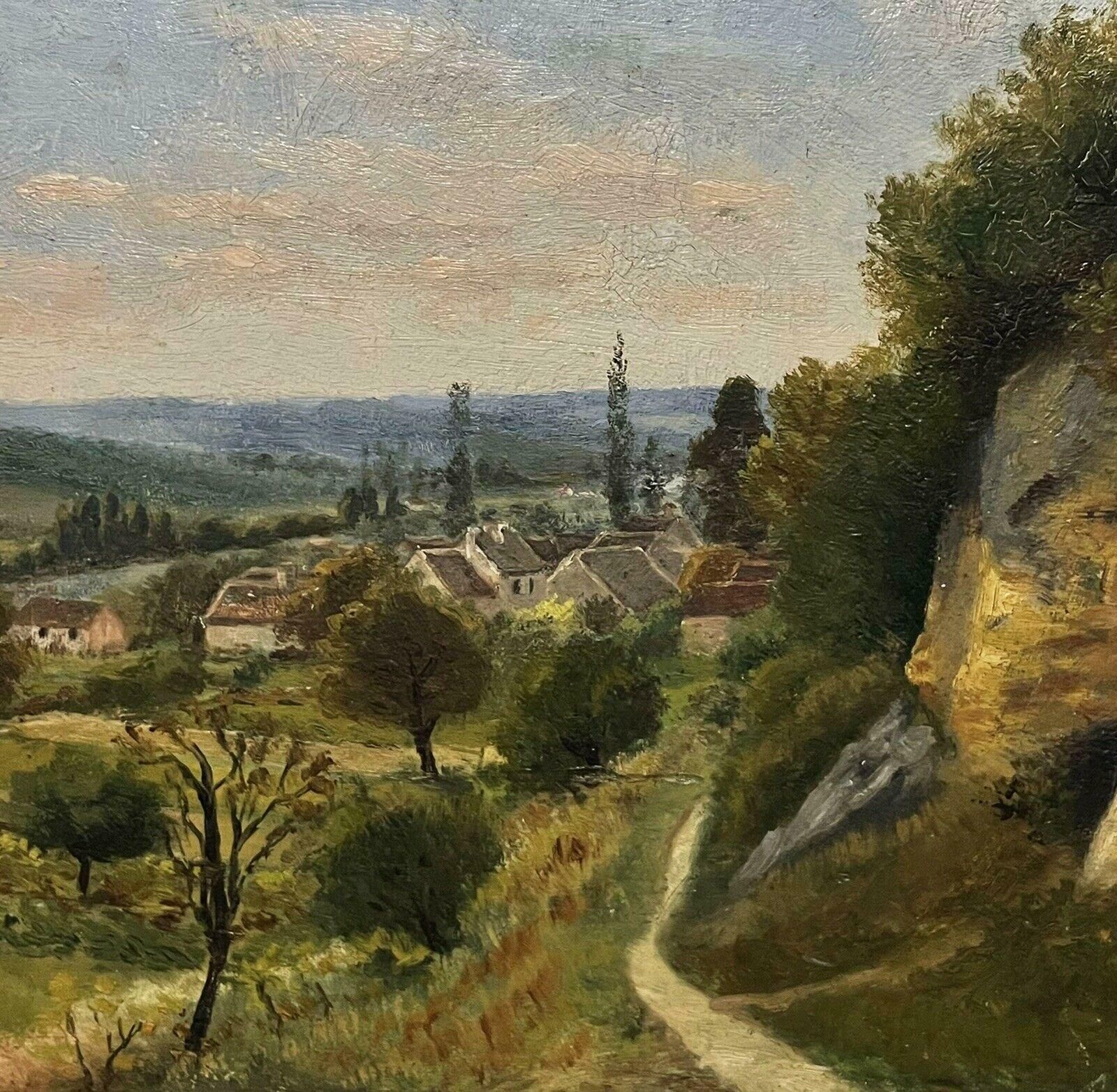 Antique Frenchfrench Landscape Far Reaching Panoramic Views, Indistinctly Signed Oil photo Art