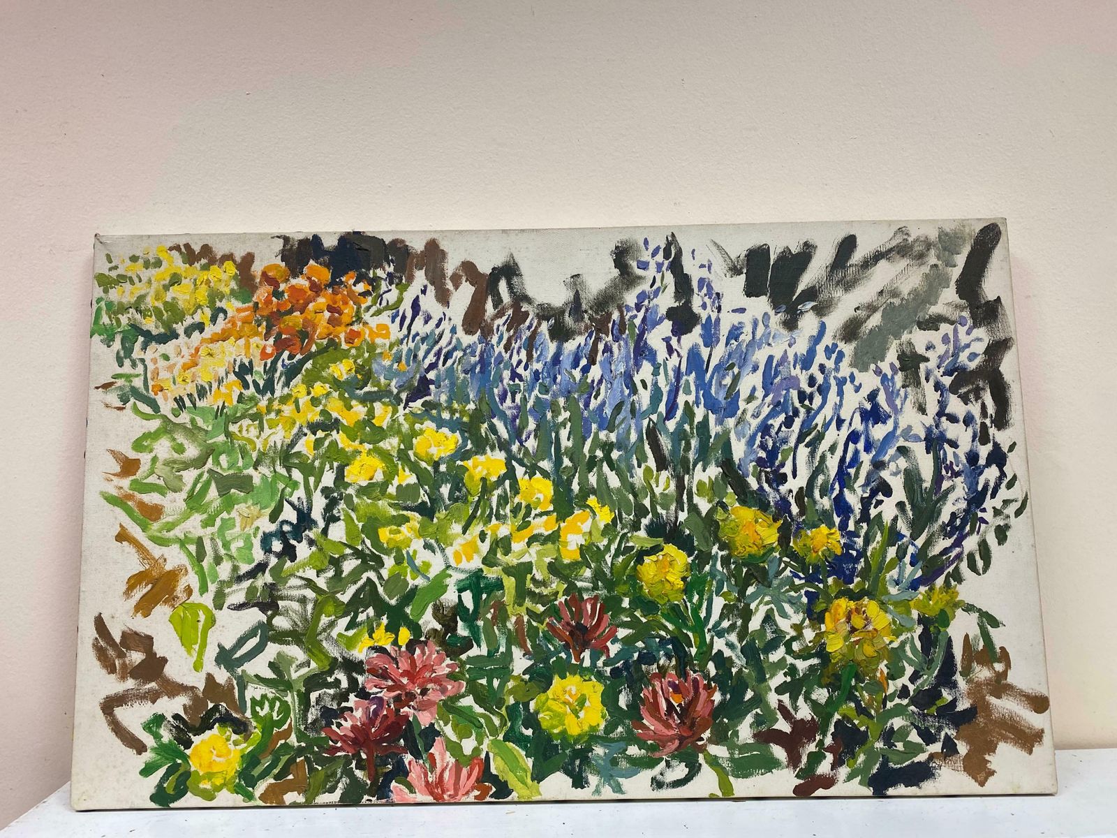 Douglas Stuart Allenimpressionist Oil Painting   Beautiful Flower Field20th Century photo furniture