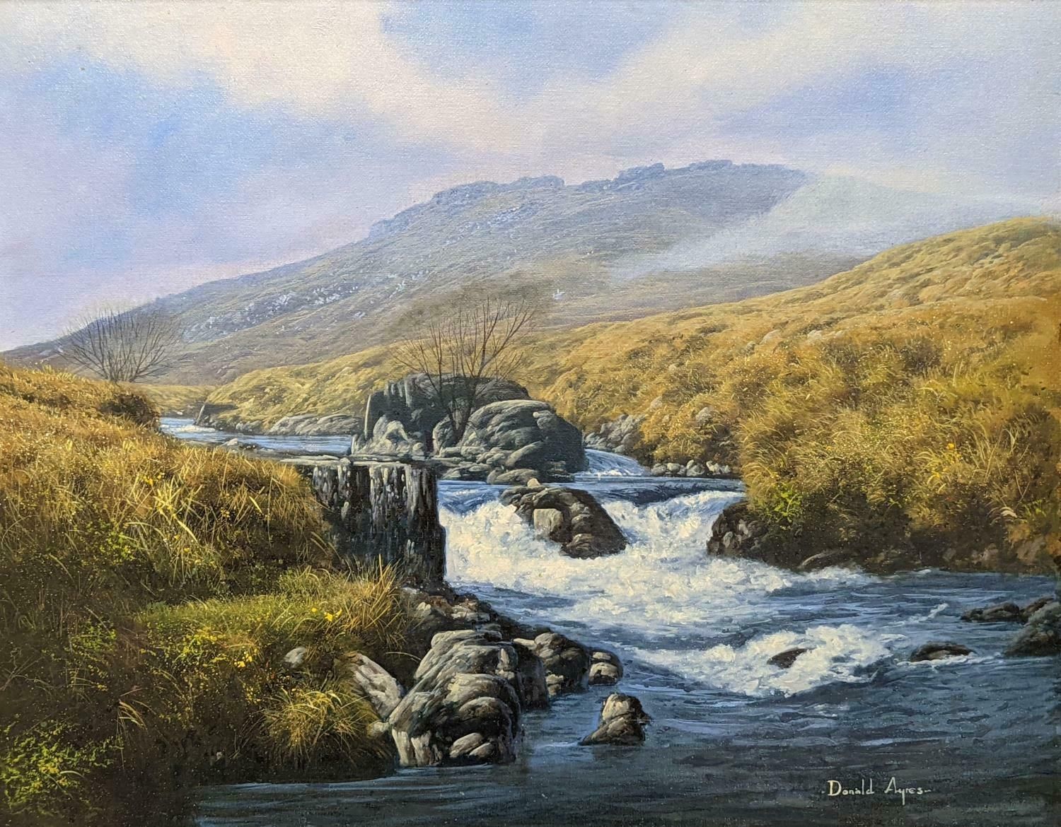 Donald Ayresscottish Landscape With Fast Flowing Stream Through The Mountains, Signed Oil