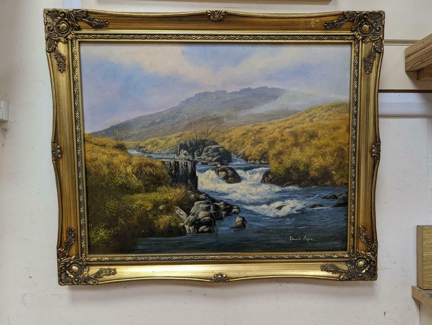 Donald Ayresscottish Landscape With Fast Flowing Stream Through The Mountains, Signed Oil photo furniture