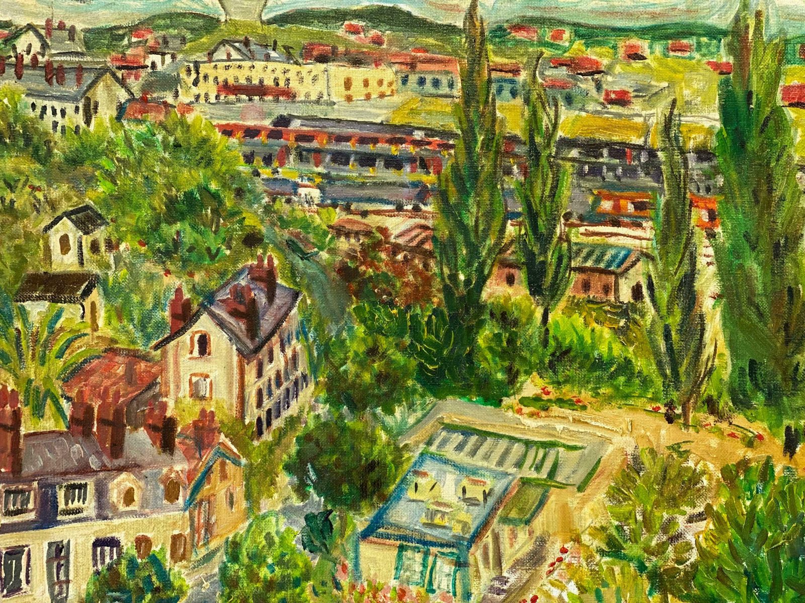 Post Impressionist Frenchlarge French Post Impressionist 20th Century Oil Painting On Canvas Green L/S photo for sale