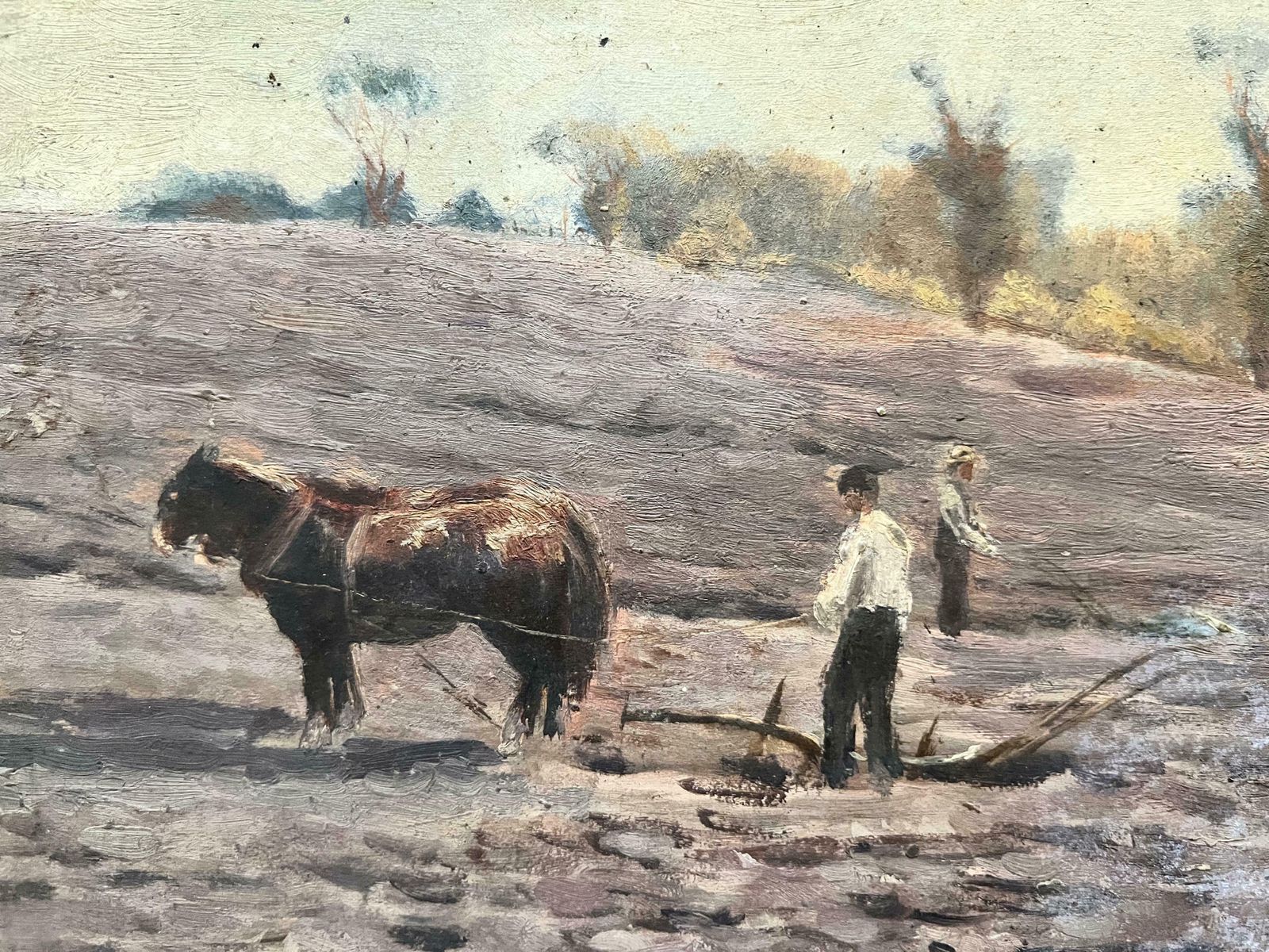Antique English Antique Victorian English Oil Horses Harvesting With The Farmers photo 409.0