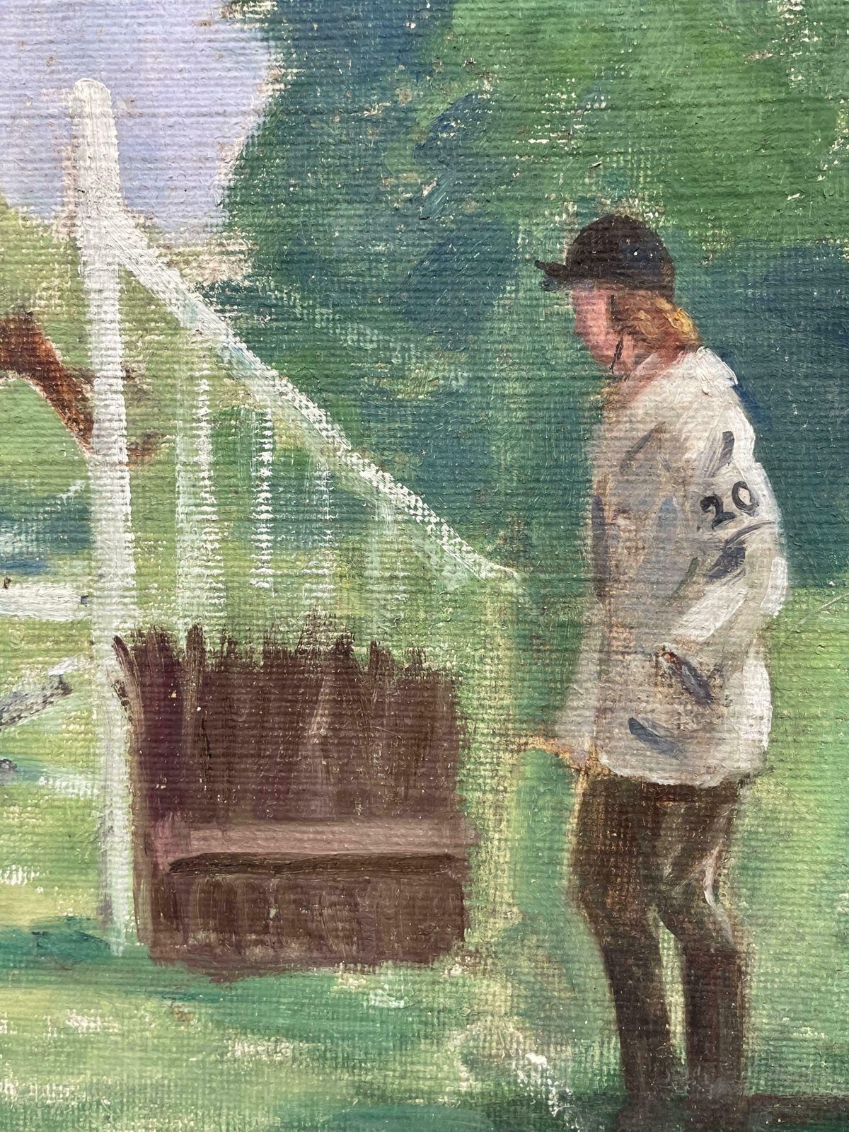 1950's English Schoolenglish Mid Century Oil The Horse Show Jumping Event Gymkhana With Judges photo for sale