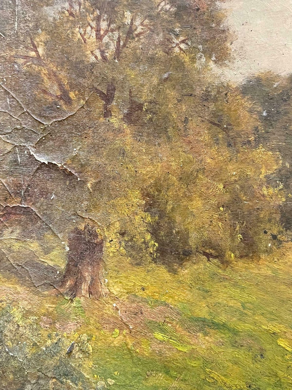 Antique English Antique Victorian English Oil Sheep Walking Down The Woodland Path photo Art