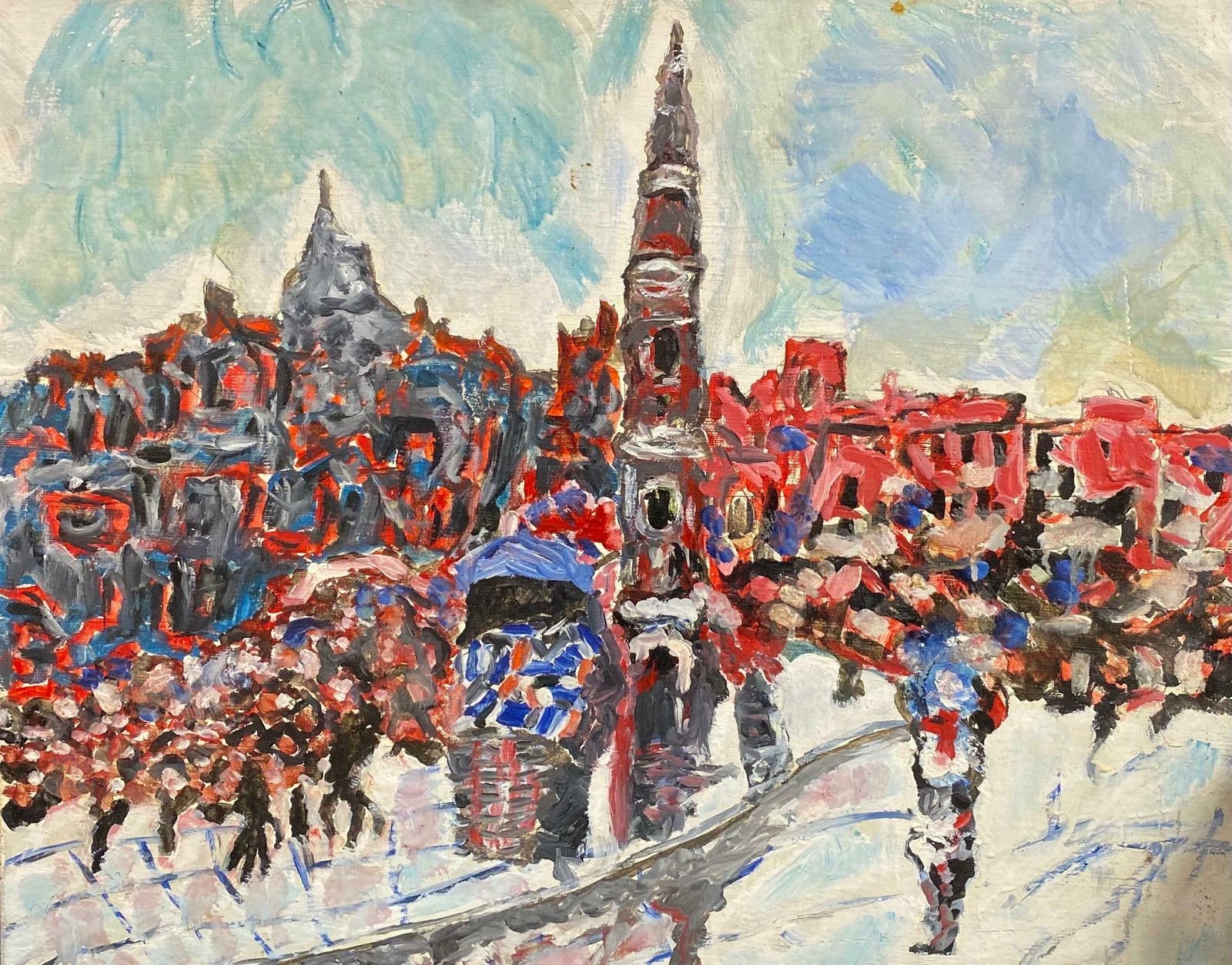 French Expressionistcolorful French Expressionist/ Fauvist Oil Painting Busy City Square  Figures
