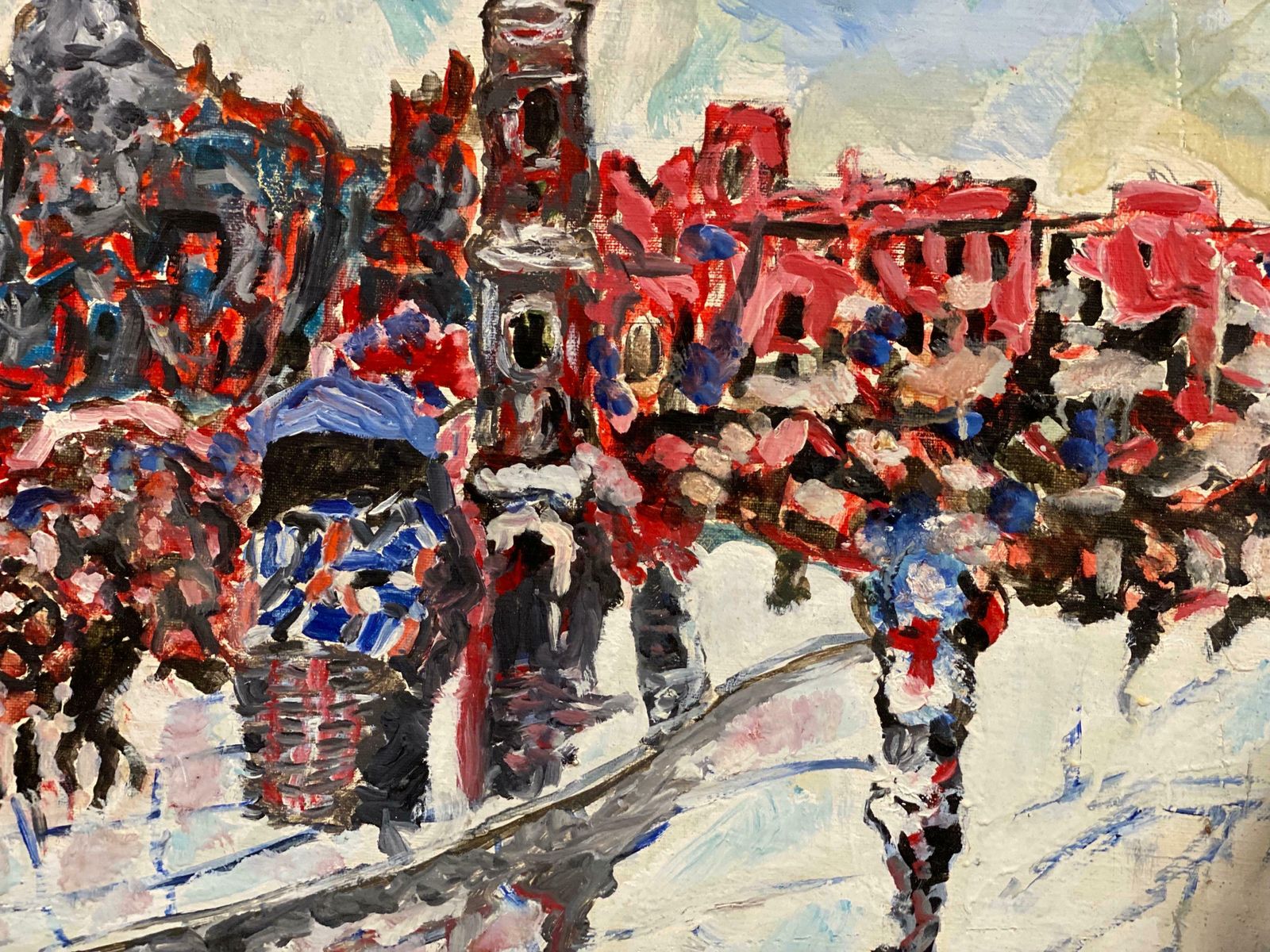 French Expressionistcolorful French Expressionist/ Fauvist Oil Painting Busy City Square  Figures photo Art