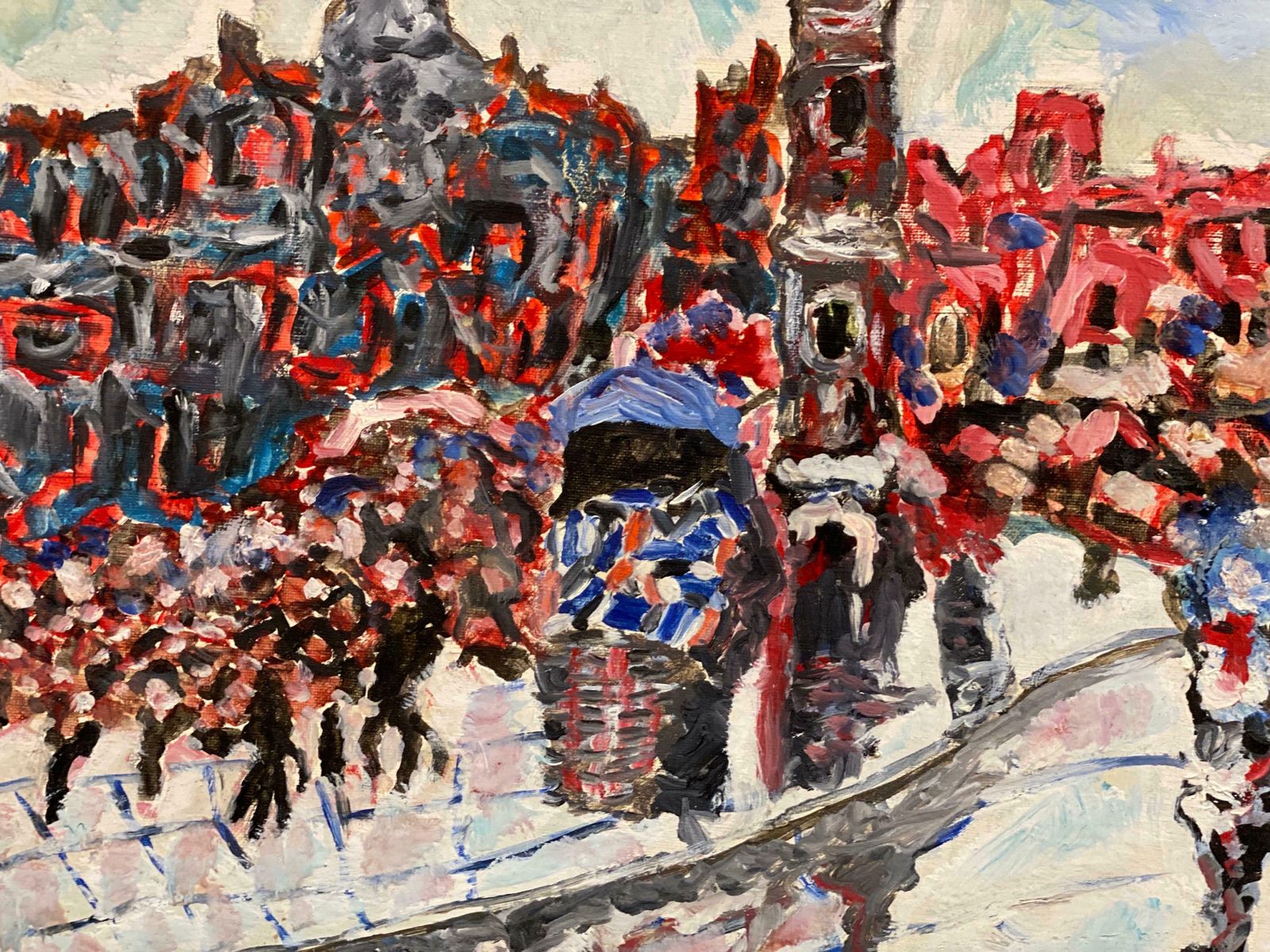 French Expressionistcolorful French Expressionist/ Fauvist Oil Painting Busy City Square  Figures photo 1686.0