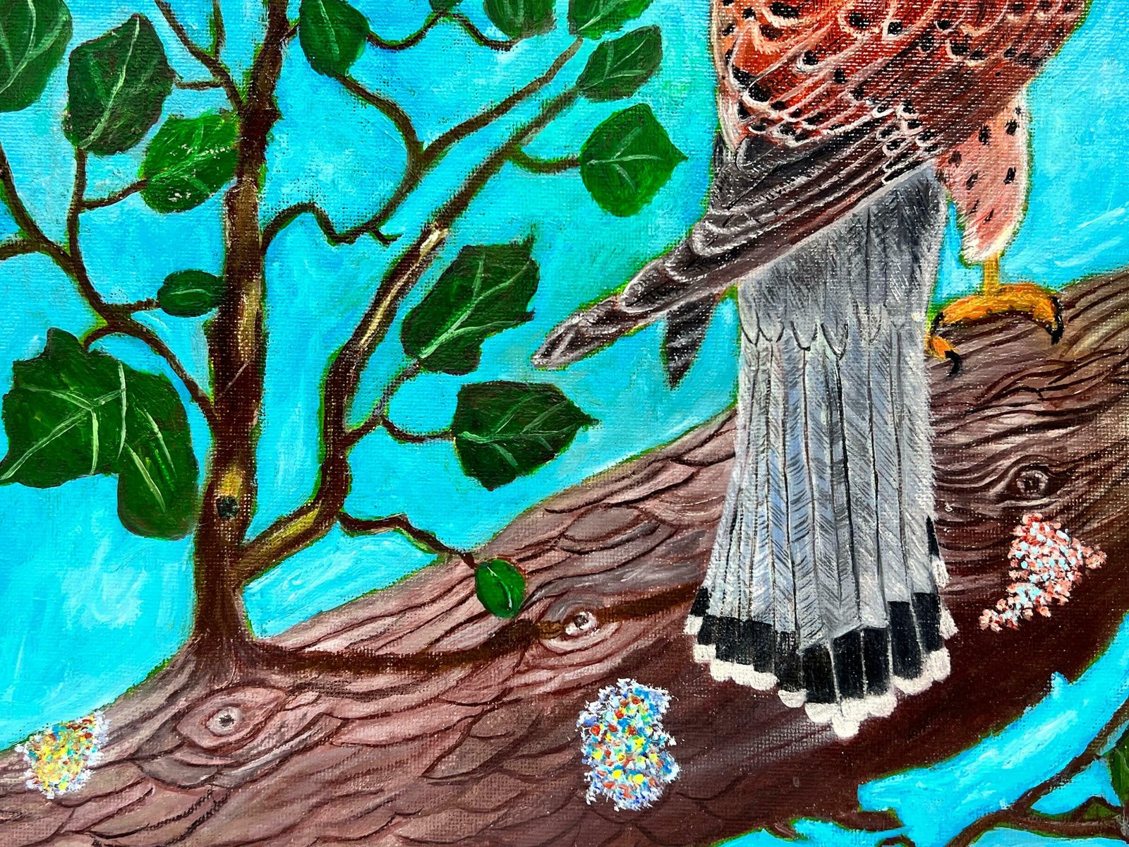 Ben Powellbird Of Prey In Tree Against Blue Sky Contemporary British Painting photo for sale