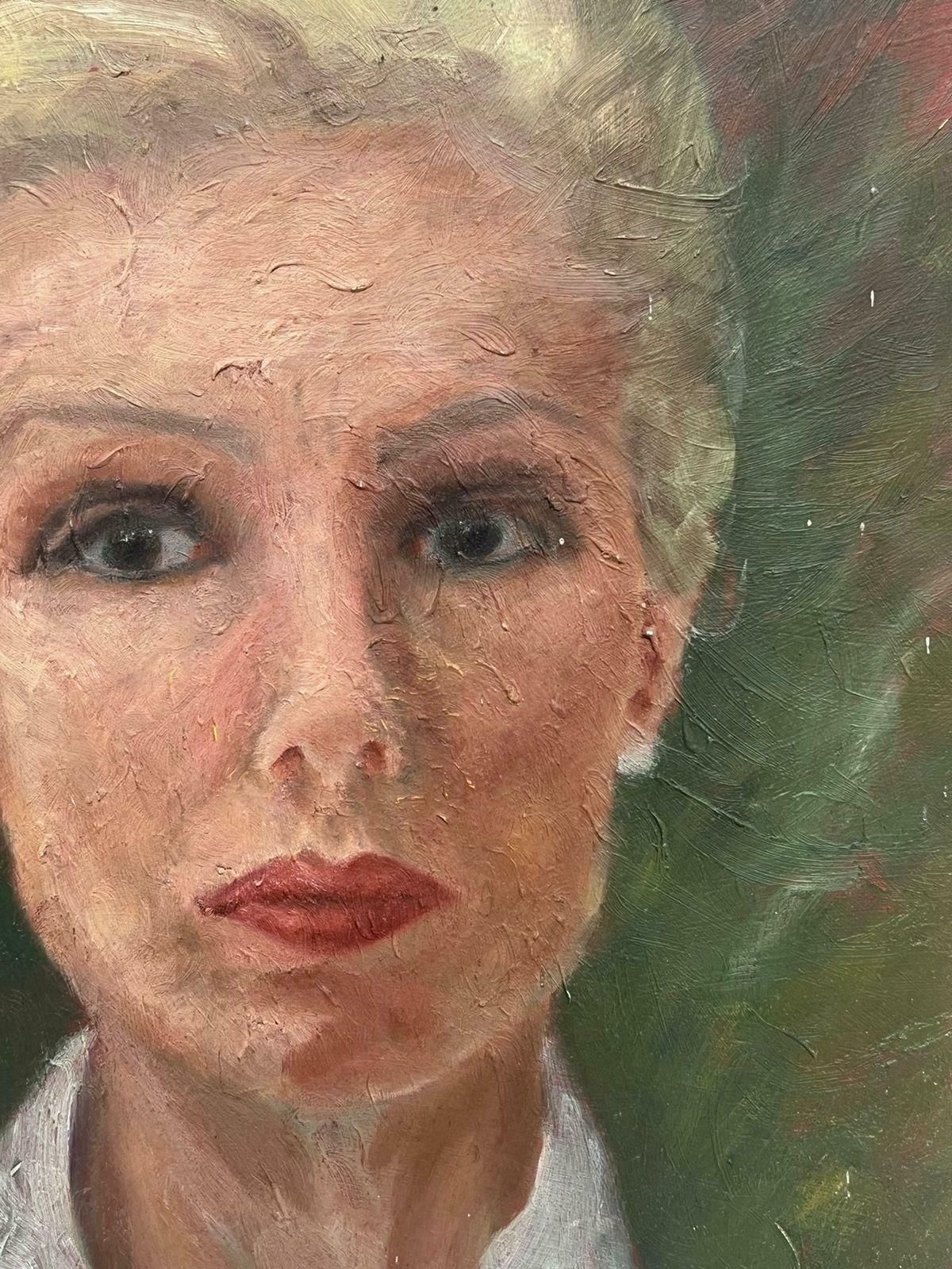 Geza Somerset Paddoncontemporary British Modernist Oil Portrait Of A Blonde Lady In Pearl Earrings photo 562.0