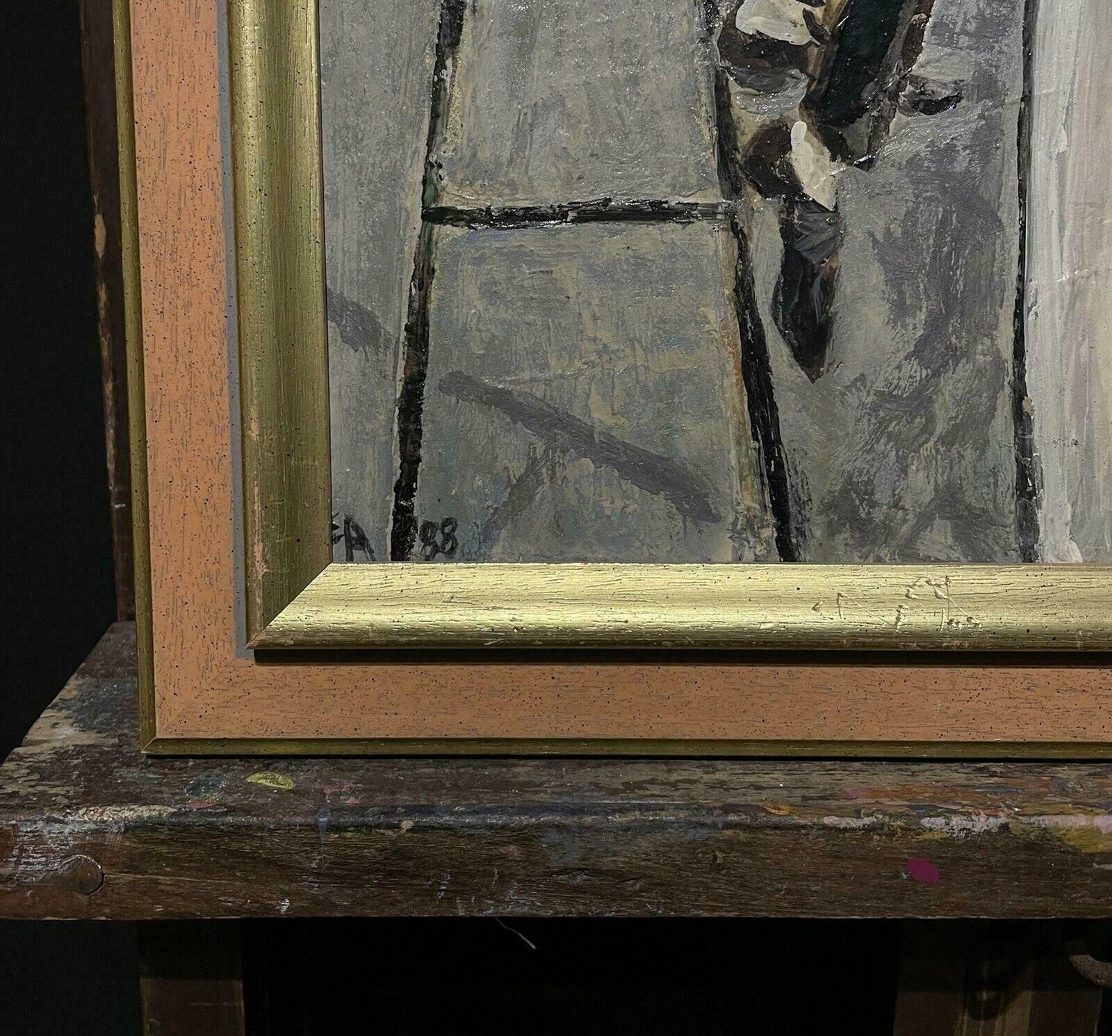 Unknownthe Bar Drinker, Signed French Modernist Oil Painting   Man At Bar With Barmaid photo 1532.0
