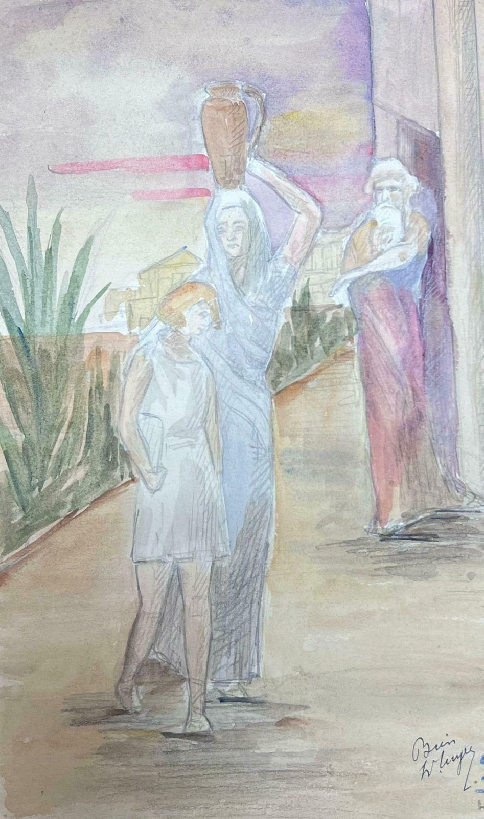 Louise Alix1930's French Impressionist Figures Carrying Water Jugs On Their Heads1930's photo for sale