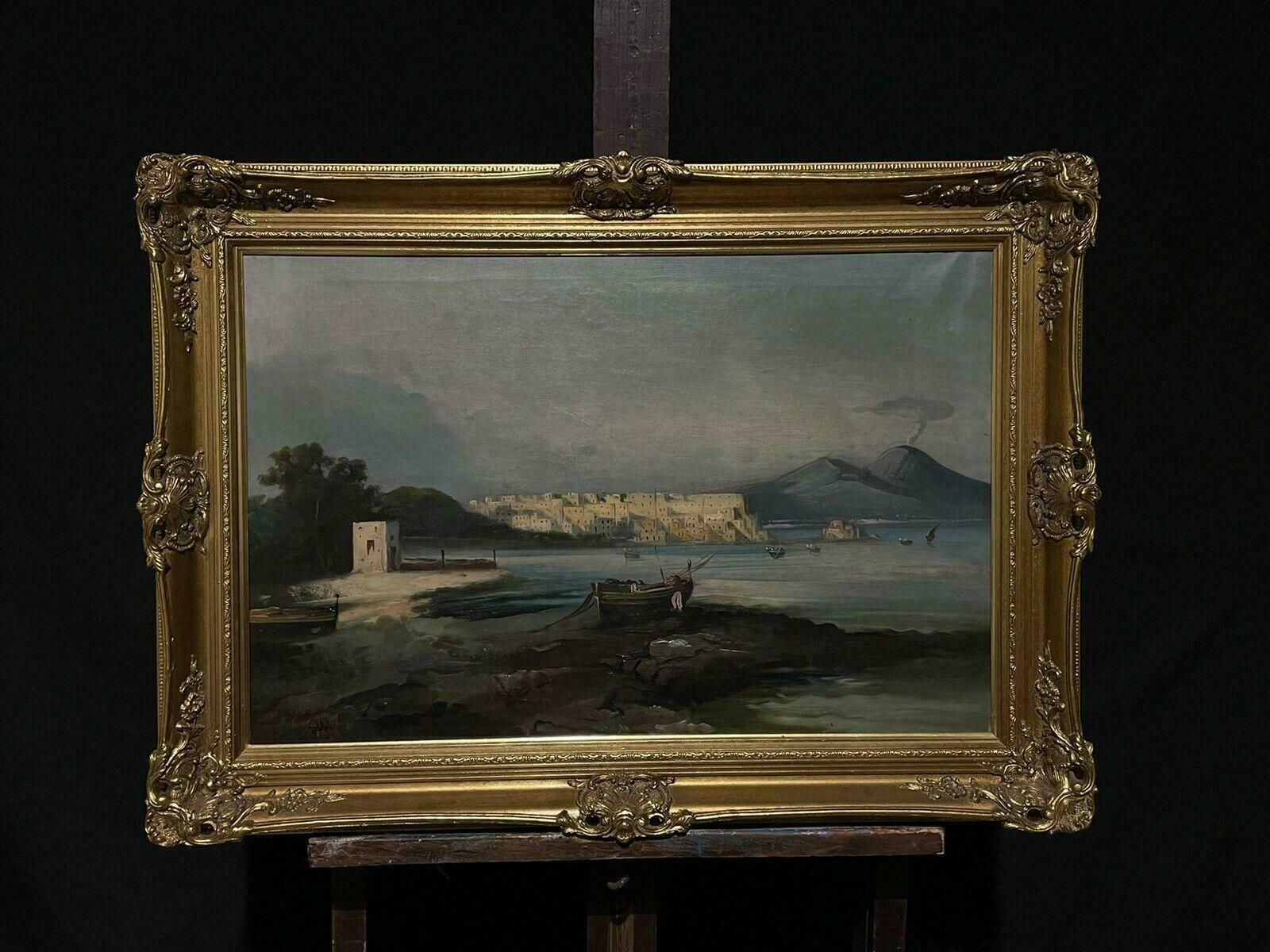 19thc Neopolitanmount Vesuvius Naples, 19th Century Italian Oil Painting Signed & Dated photo furniture