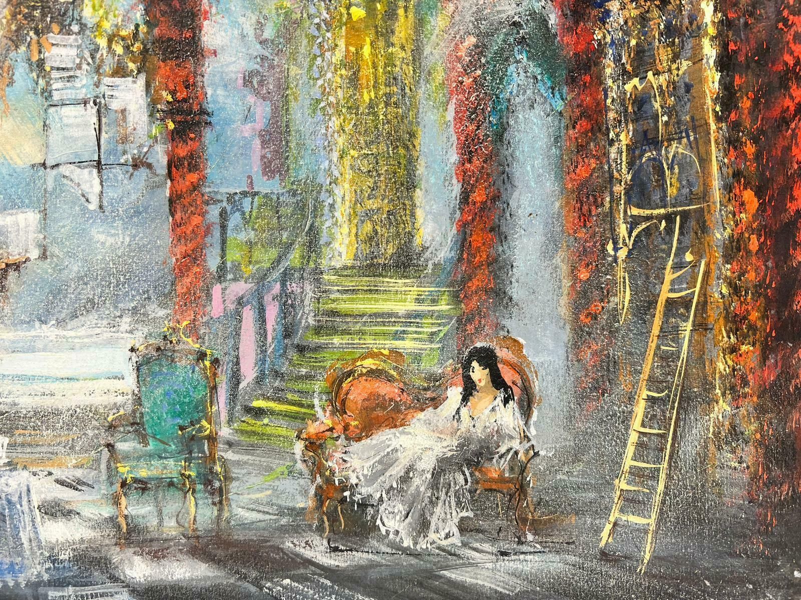 French Schoolsigned French Theatrical Stage Scene Painting Elegant Lady Interior Ballgown photo buy