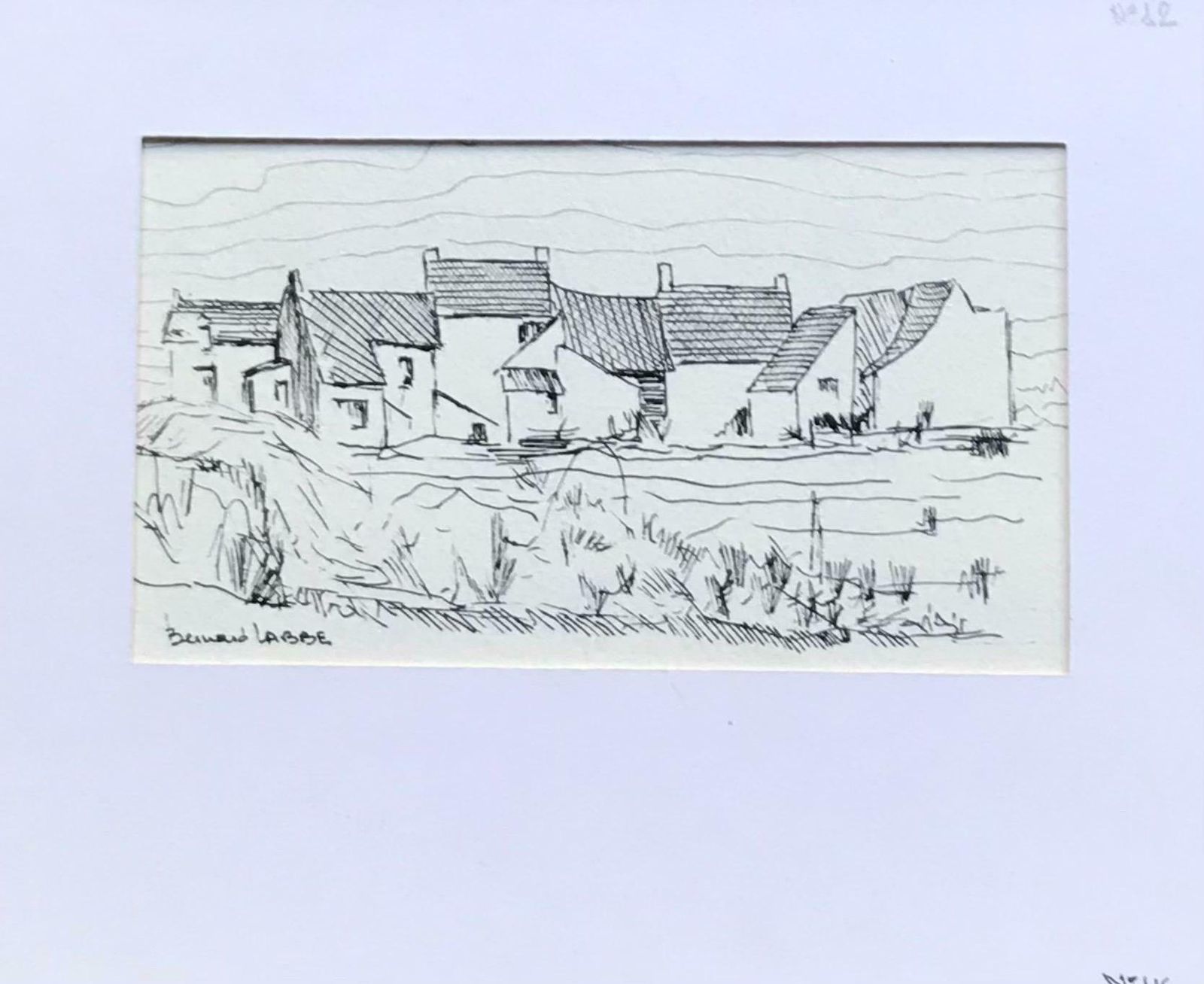 Bernard Labbe1950's Modernist/ Cubist Painting   Small Black & White French Town1950's