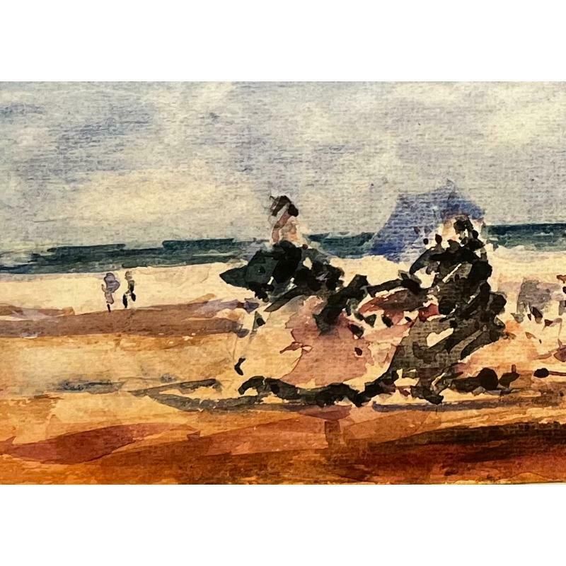 Unknownfrench Impressionist Landscape   Figures W/ Parasols Enjoying A Day At The Beach20th Century photo vinterior
