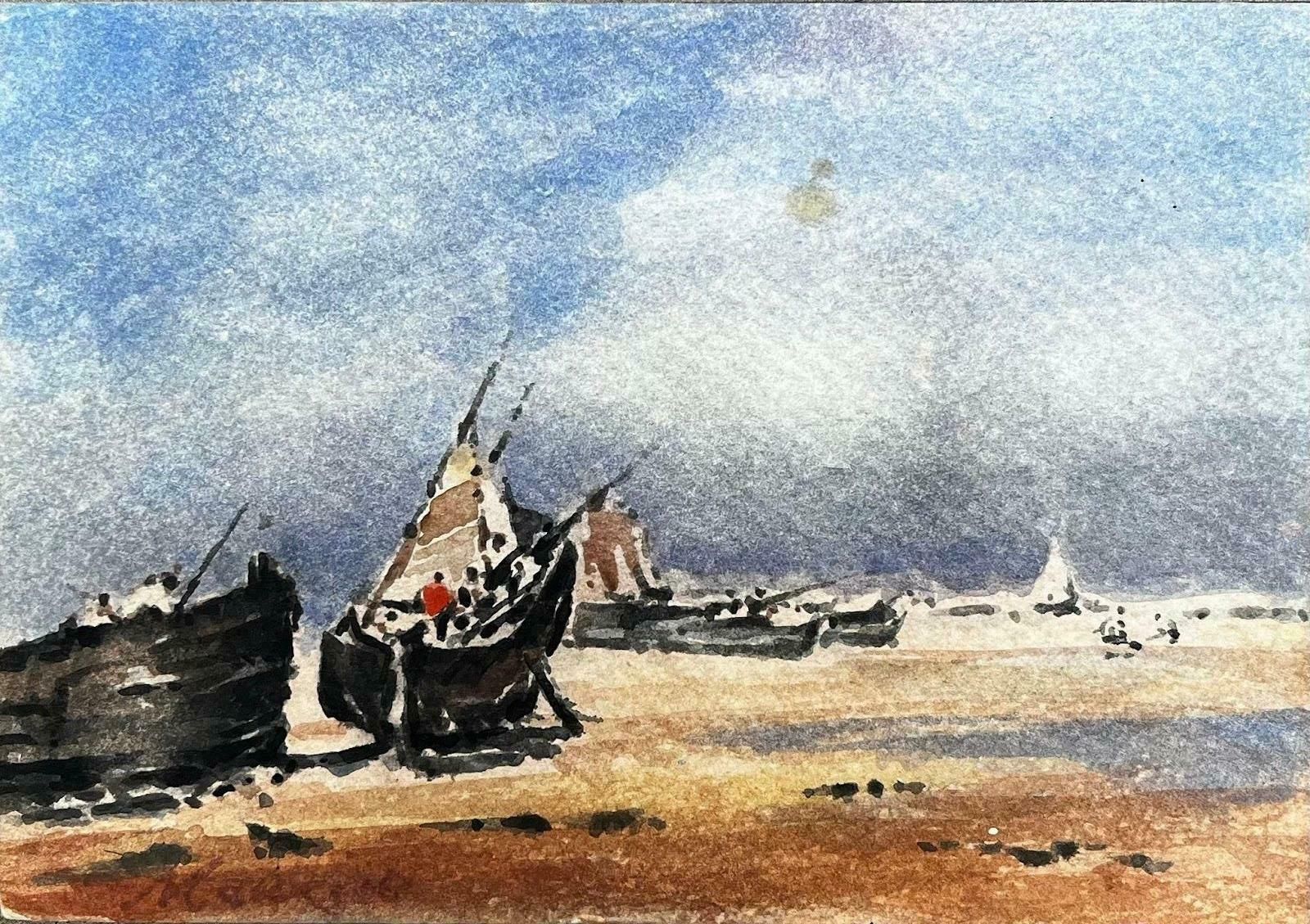 Unknownfrench Impressionist Landscape   Boats In A Dry Bay W/ Figure Tending To Rigging2015 photo furniture