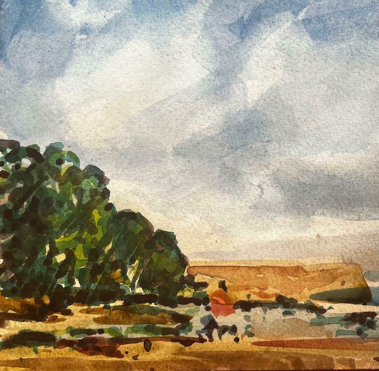 Unknownfrench Impressionist Landscape   Coastal Village With Boat And Figures20th Century photo Art