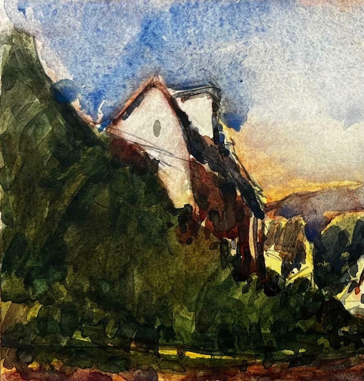 Unknownfrench Impressionist Watercolor Landscape Village Scene Upon A Hilltop20th Century photo Art
