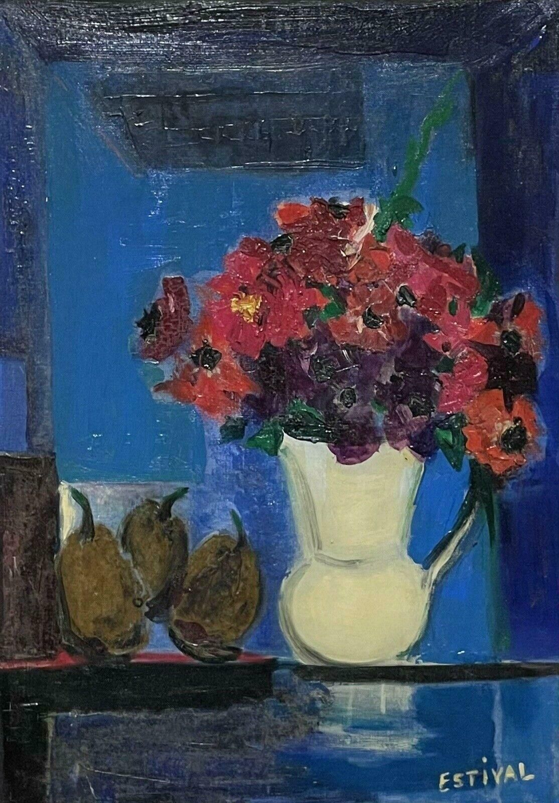 French Modernistlarge 20th Century French Modernist Still Life Flowers In Vase From Cannes