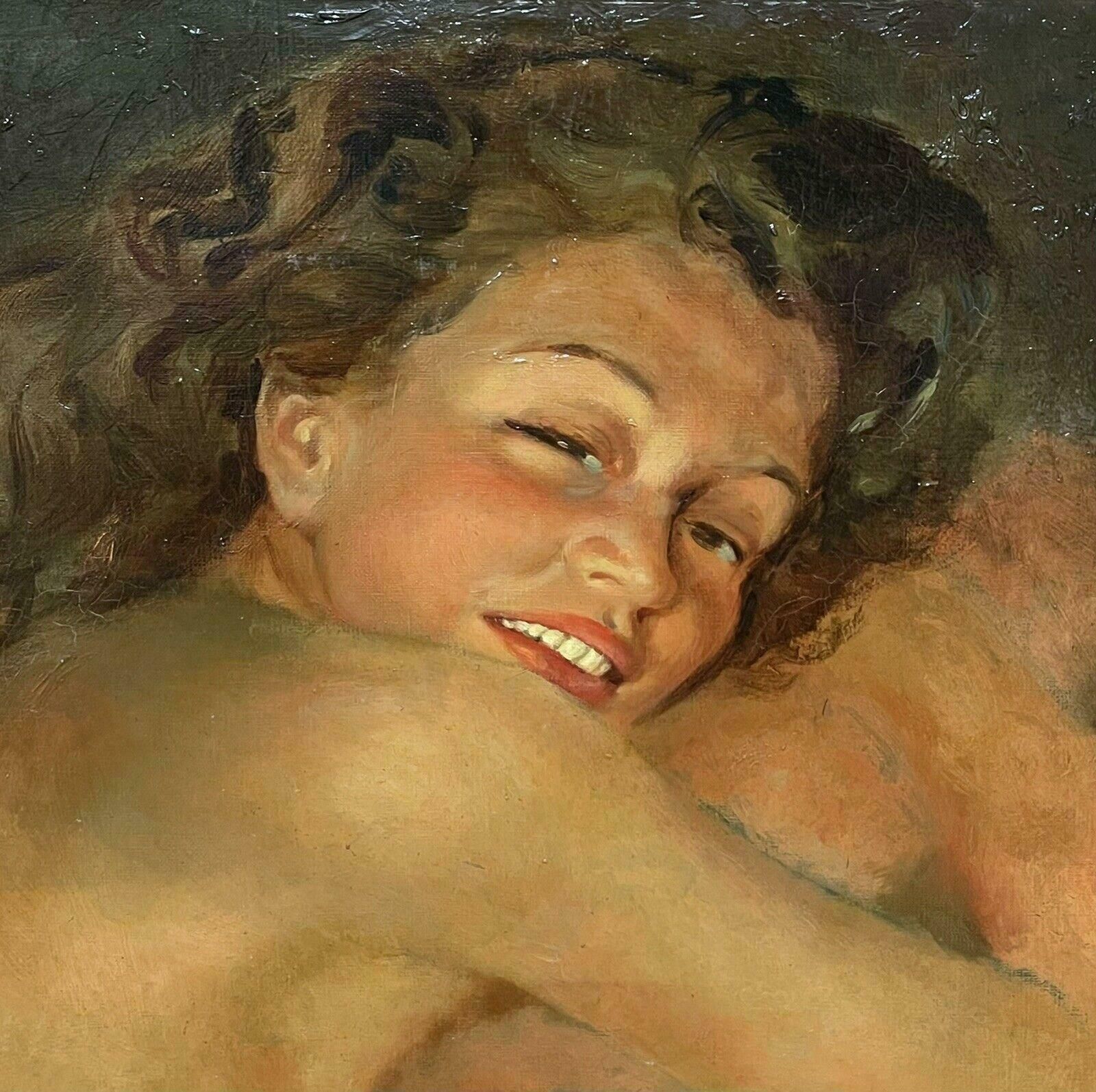 Unknown1950's French Signed Oil Portrait Of A Nude Lady Soft Lighting photo for sale