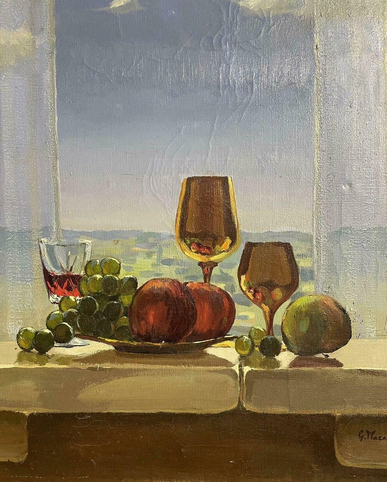 Unknownfrench Surrealist Signed Oil Painting   Still Life By Window Sill photo for sale