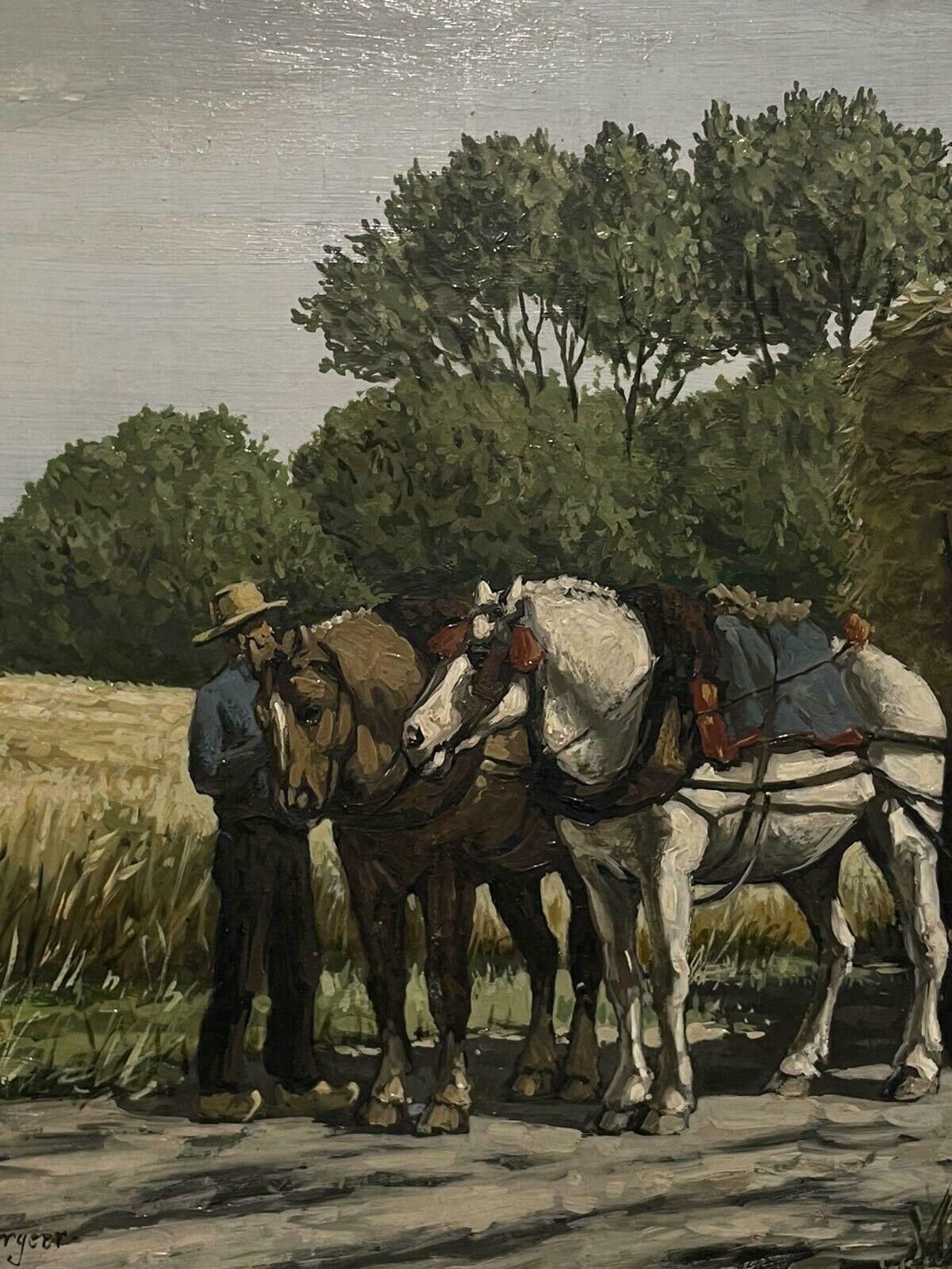 Dutch Schoolharvest Scene Horses Pulling The Hay Cart Home, Rural Oil Painting, Signed photo Art