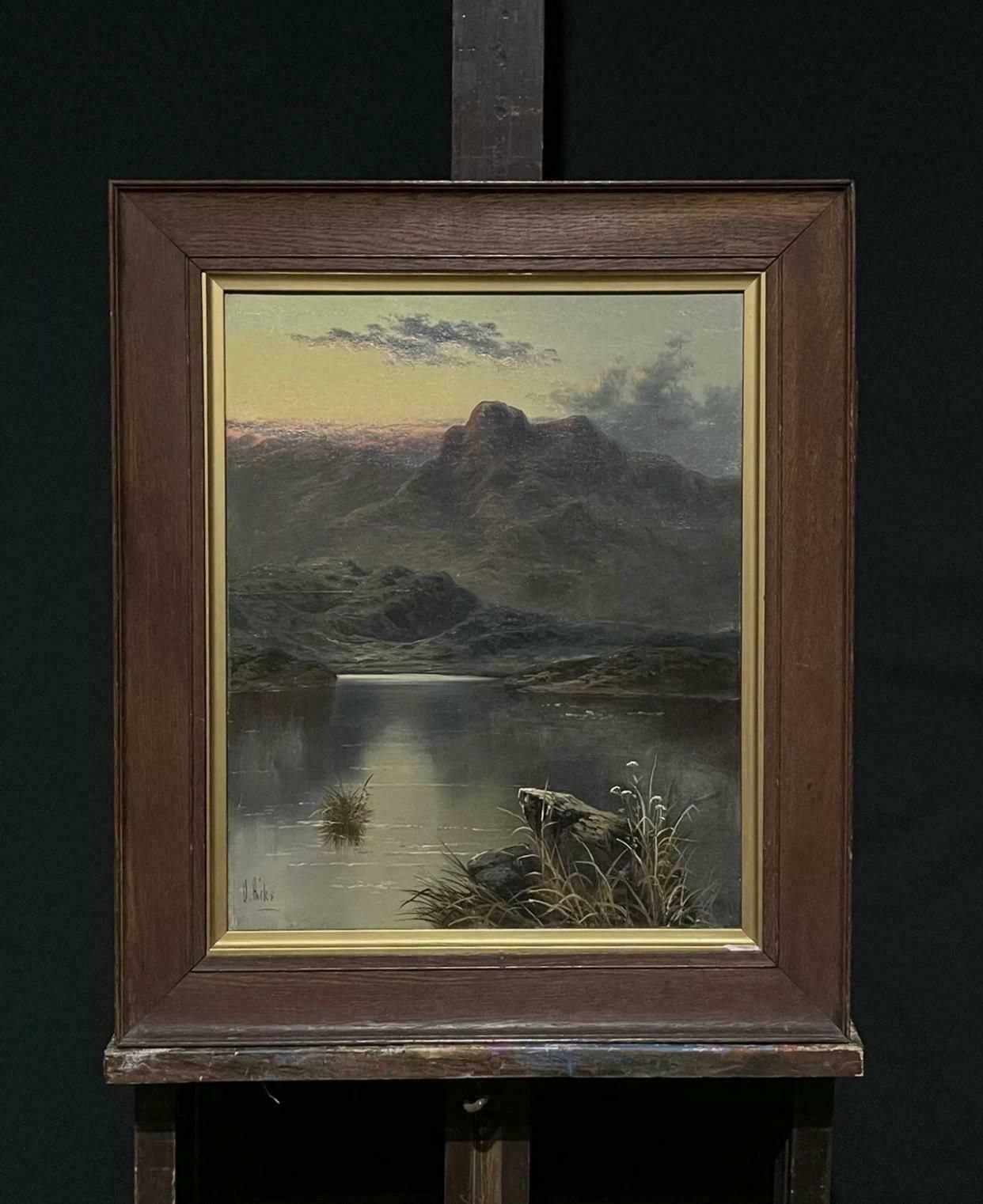 David Hicksfine Victorian Scottish Loch Scene With Mountains, Signed Antique Oil Painting photo furniture
