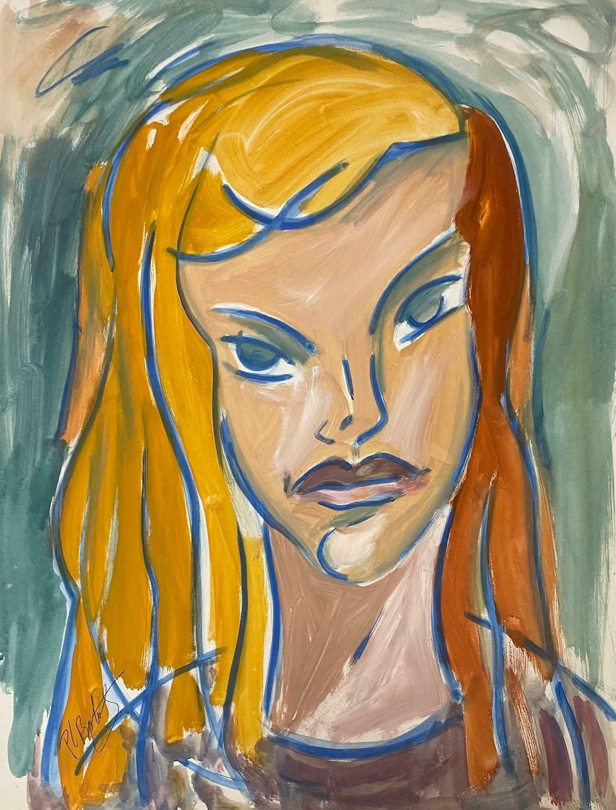 Unknown20th Century French Modernist Gouache Painting Portrait Of Ginger Haired Femalec. 1980 photo furniture