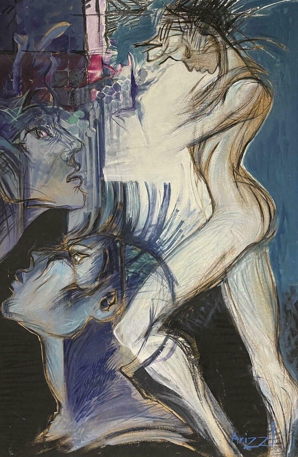 Arizzihuge Modernist Surrealist Oil Painting Nude Figure & Head Portrait All That Jazz