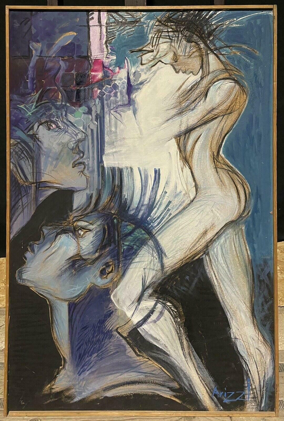 Arizzihuge Modernist Surrealist Oil Painting Nude Figure & Head Portrait All That Jazz photo furniture