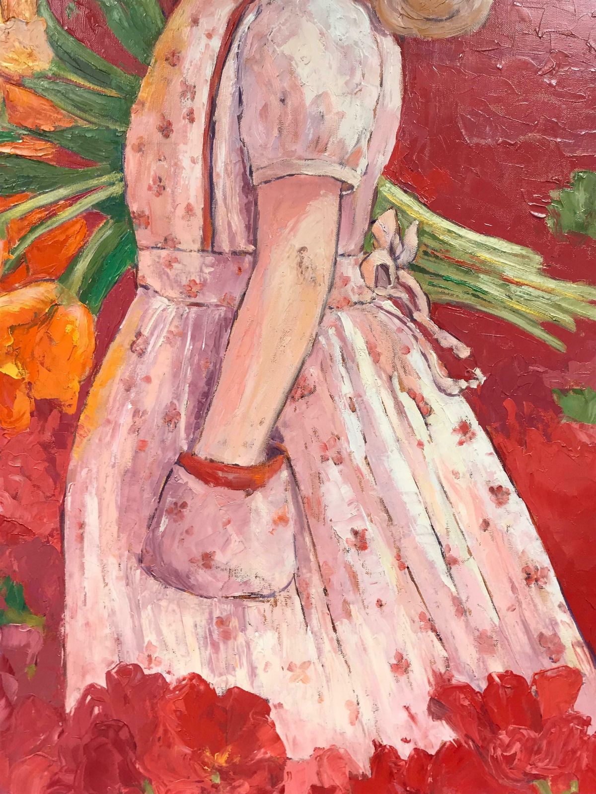 Maggy Claryssehuge Bright & Colorful French Impressionist Oil Painting Girl In Flower Meadowc. 2000 photo furniture
