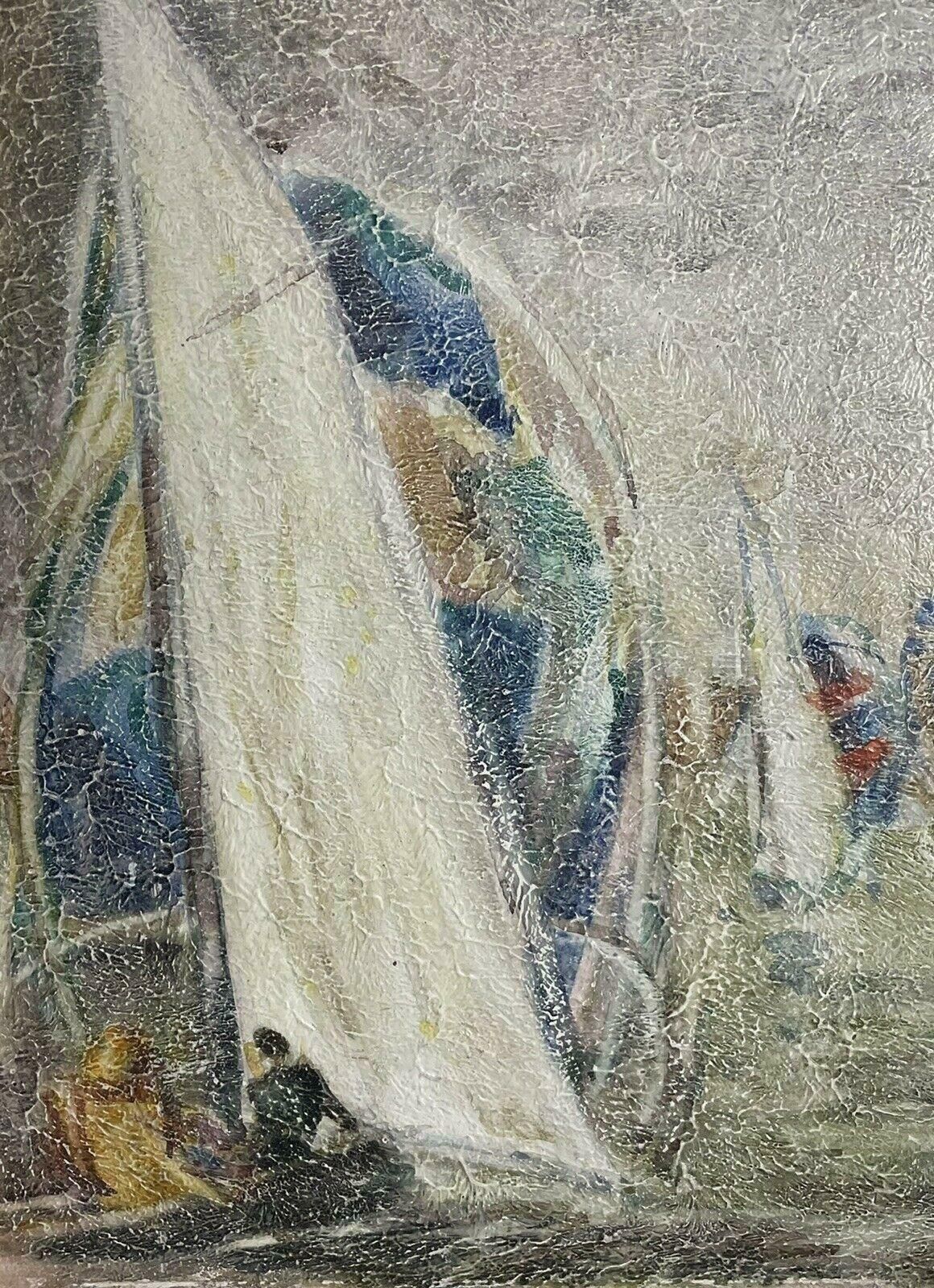 Unknownracing Yachts Flotilla At Sea, Signed 1970's French Modernist Oil Painting photo Art