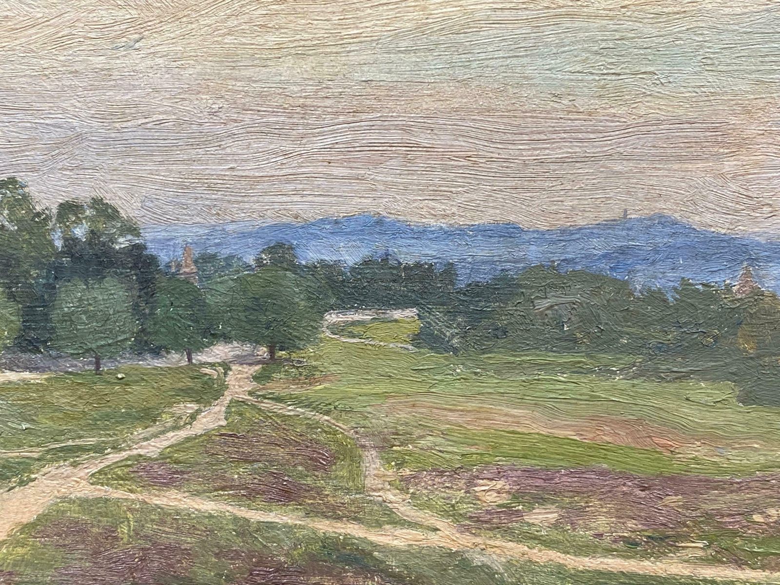Antique Englishearly 1900's English Impressionist Oil Painting Beautiful Sunset Landscape1900's photo 383.0