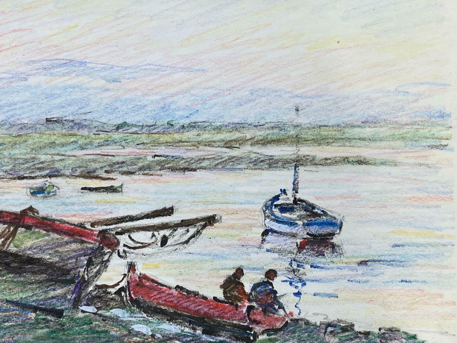 Camille Meriotcamille Meriot French Signed Impressionist Crayon Drawing   By The Harbourc. 1940's photo furniture