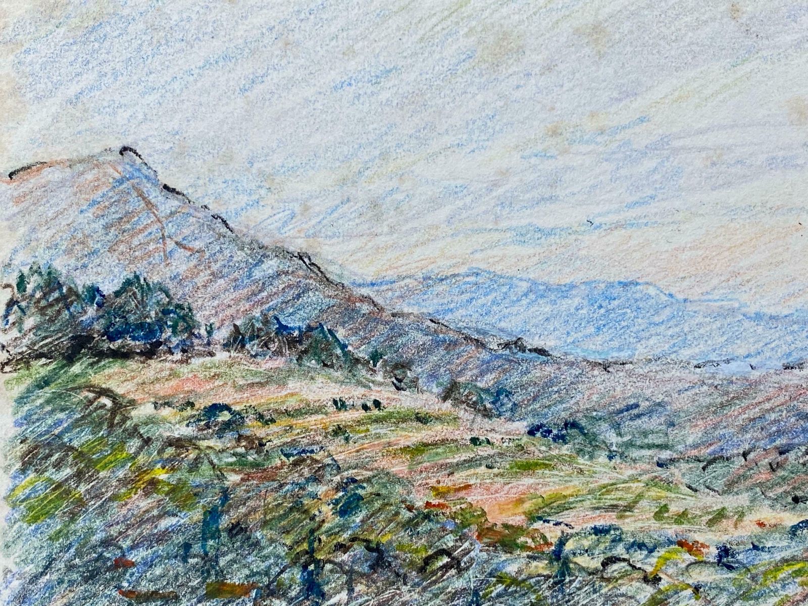 Camille Meriotvence French Signed Impressionist Crayon Drawing   Provence Gentle Landscapec. 1940's photo for sale