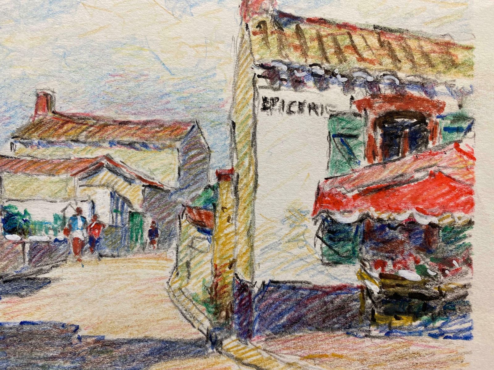 Camille Meriotcamille Meriot French Signed Impressionist Crayon Drawing Brittany Villagec. 1940's photo vinterior