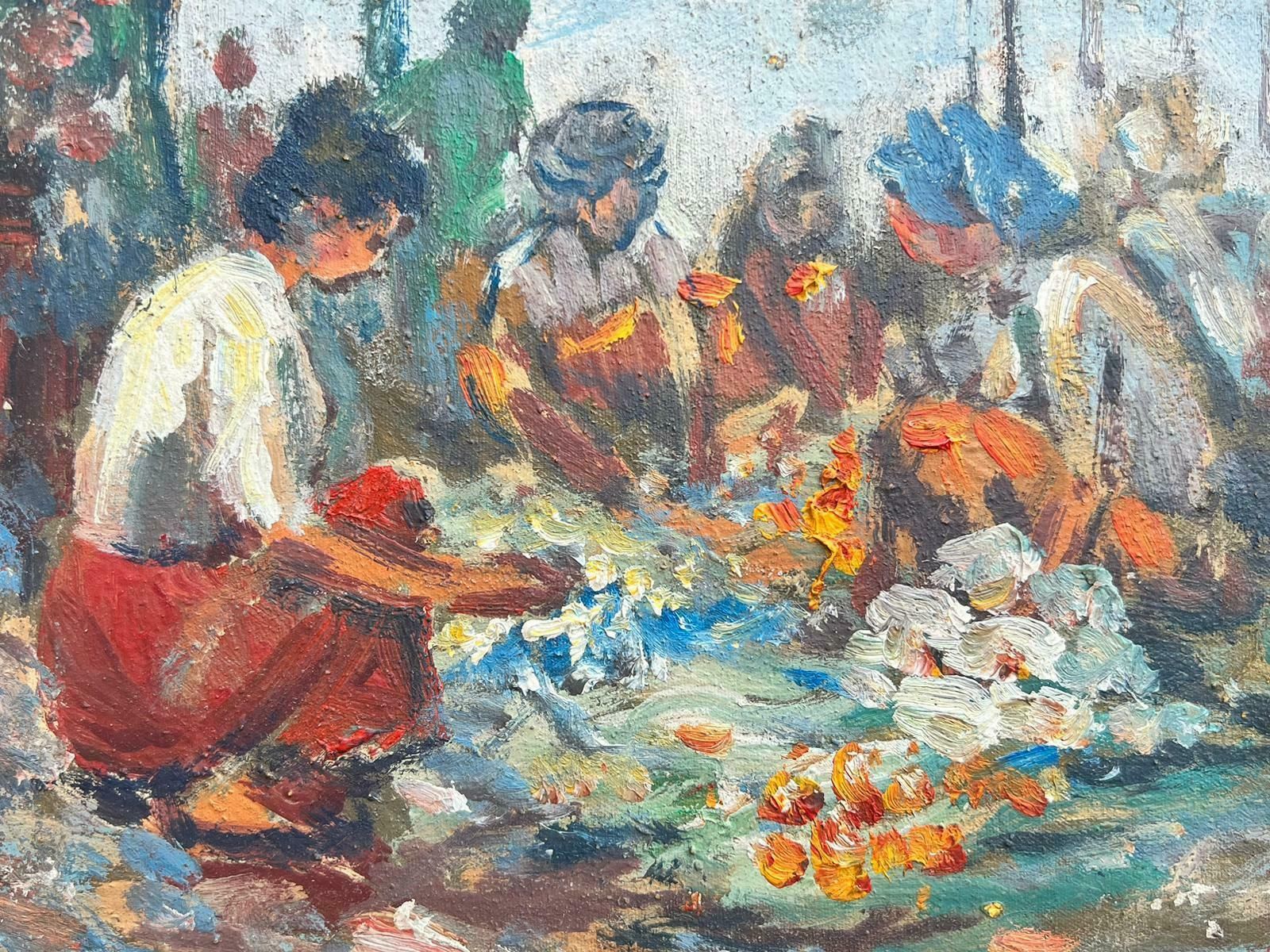 French School Mid 20th Century French Impressionist Oil Crowded Market Scene Many Figures photo furniture