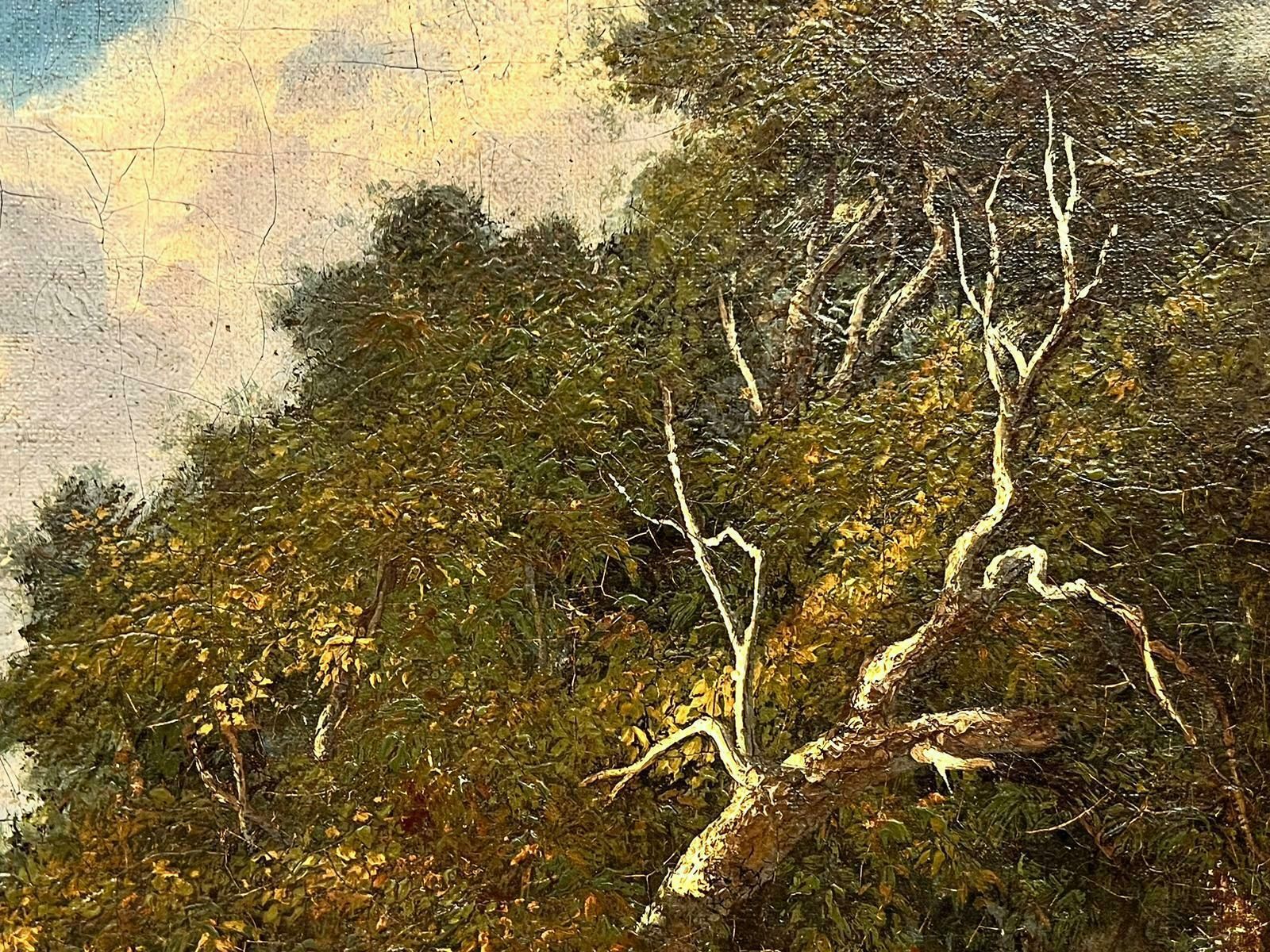 French School19th Century French Barbizon Oil Painting Figure In Woodland By Cottage photo Art