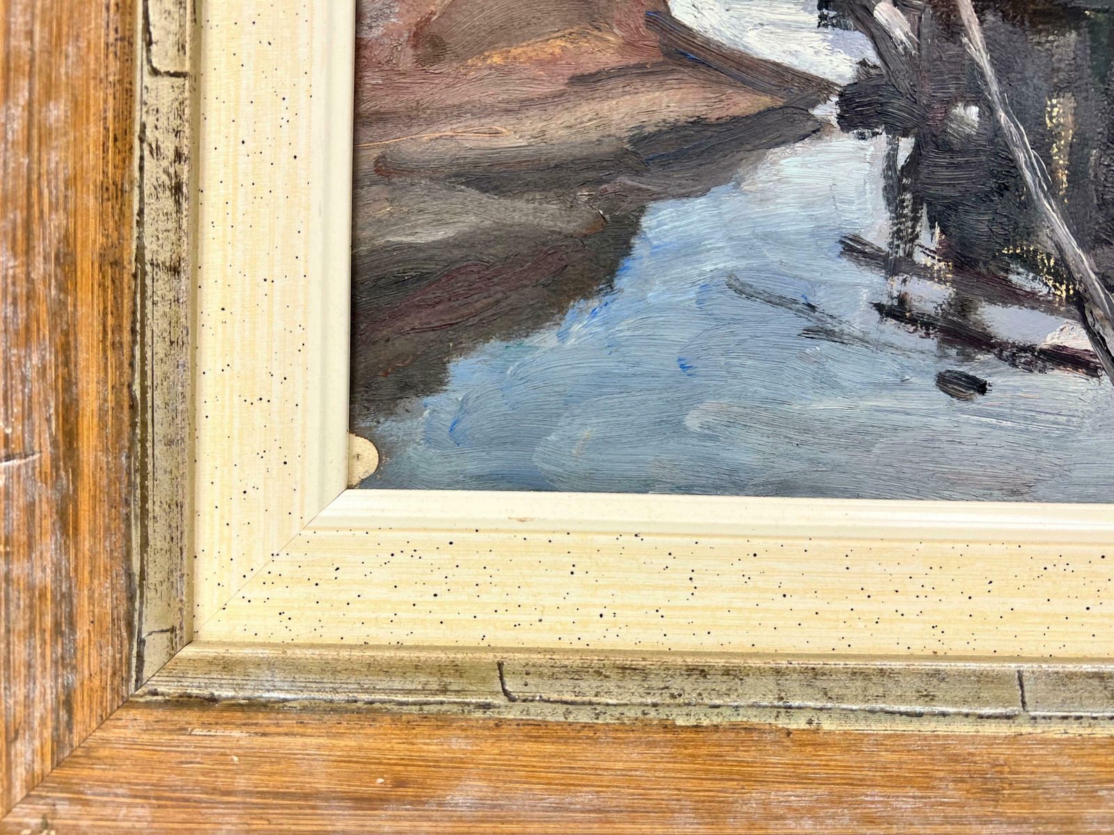 German Schoolmid 20th Century German Signed Oil Moody & Atmospheric Boats On River, Signed photo 2043.0