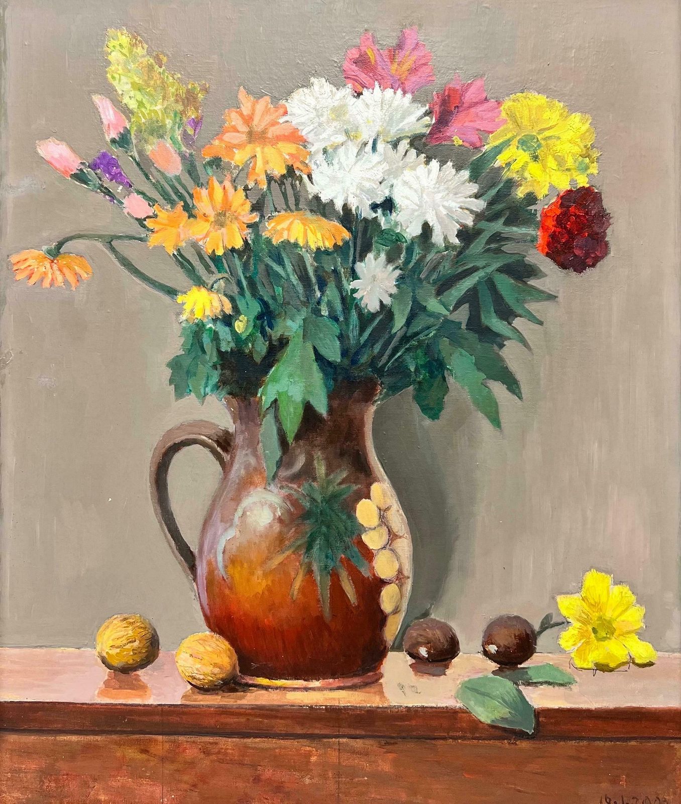 French Schoolbeautiful French Impressionist Oil Summer Bright Flowers In Vase, Original Work photo furniture