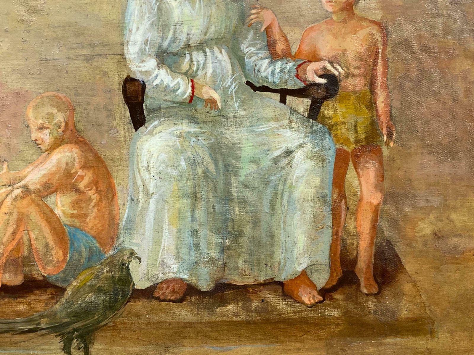 Andresfrench Surrealist Oil Painting Figurative Scene Family With Horse Landscapec. 1970s photo 1532.0