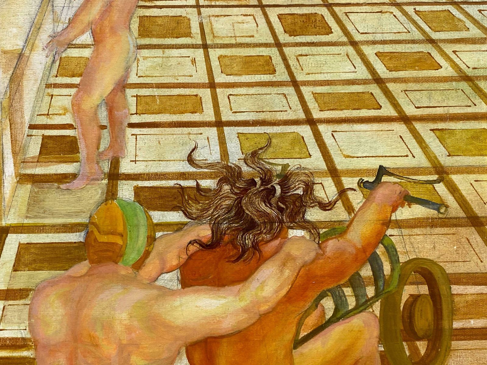 Andresfrench Surrealist Oil Painting Figurative Scene Male Nudes In Desertc. 1970s photo vintage