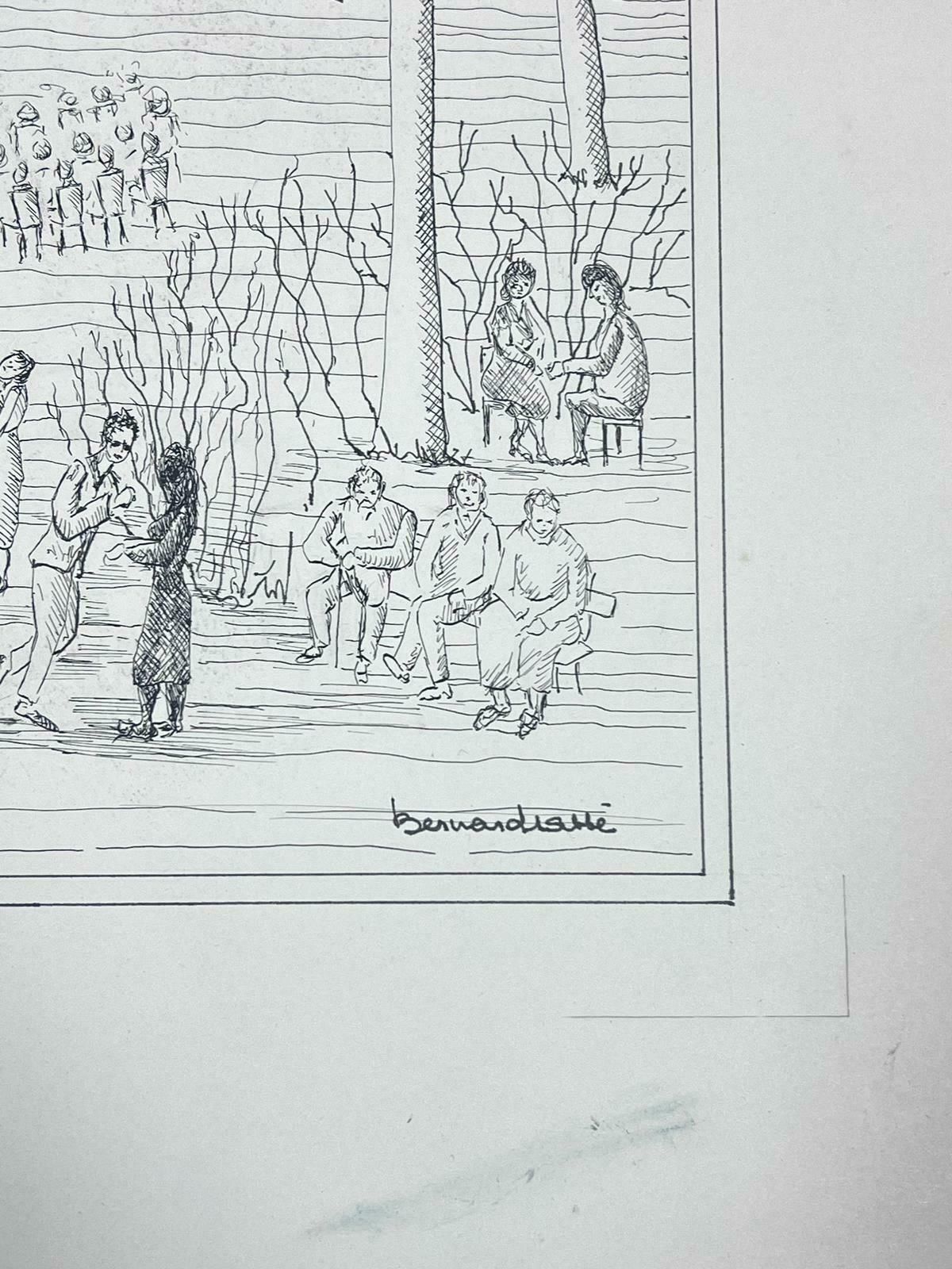 Bernard Labbe20th Century Modernist Painting Black And White Figures In The Park1950's photo for sale